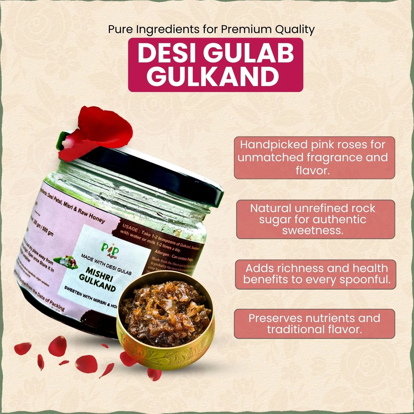Desi Gulab Gulkand 250g | Jam Sweetened with Raw Sugar (Mishri) | गुलकंद