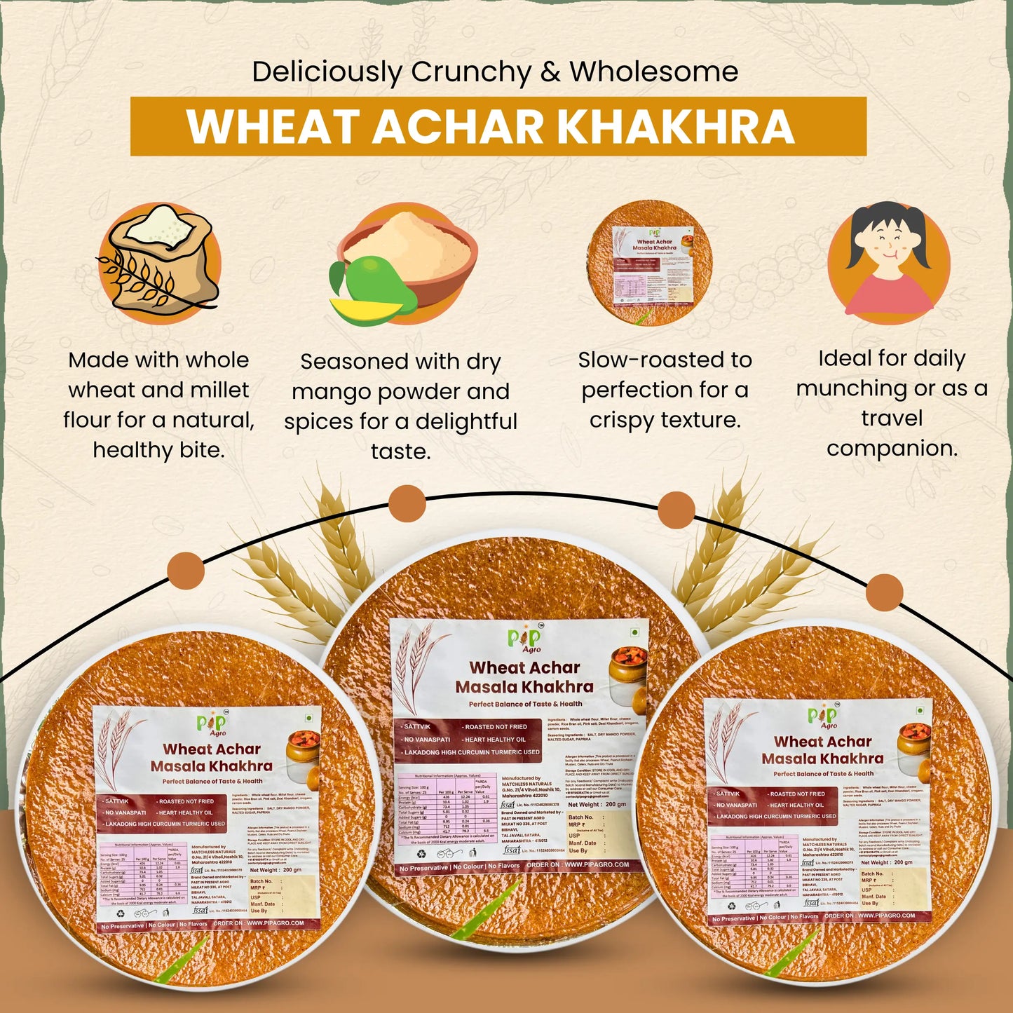 Wheat Achar Khakhra 200g | NO Palm Oil | गहू आचार खाखरा