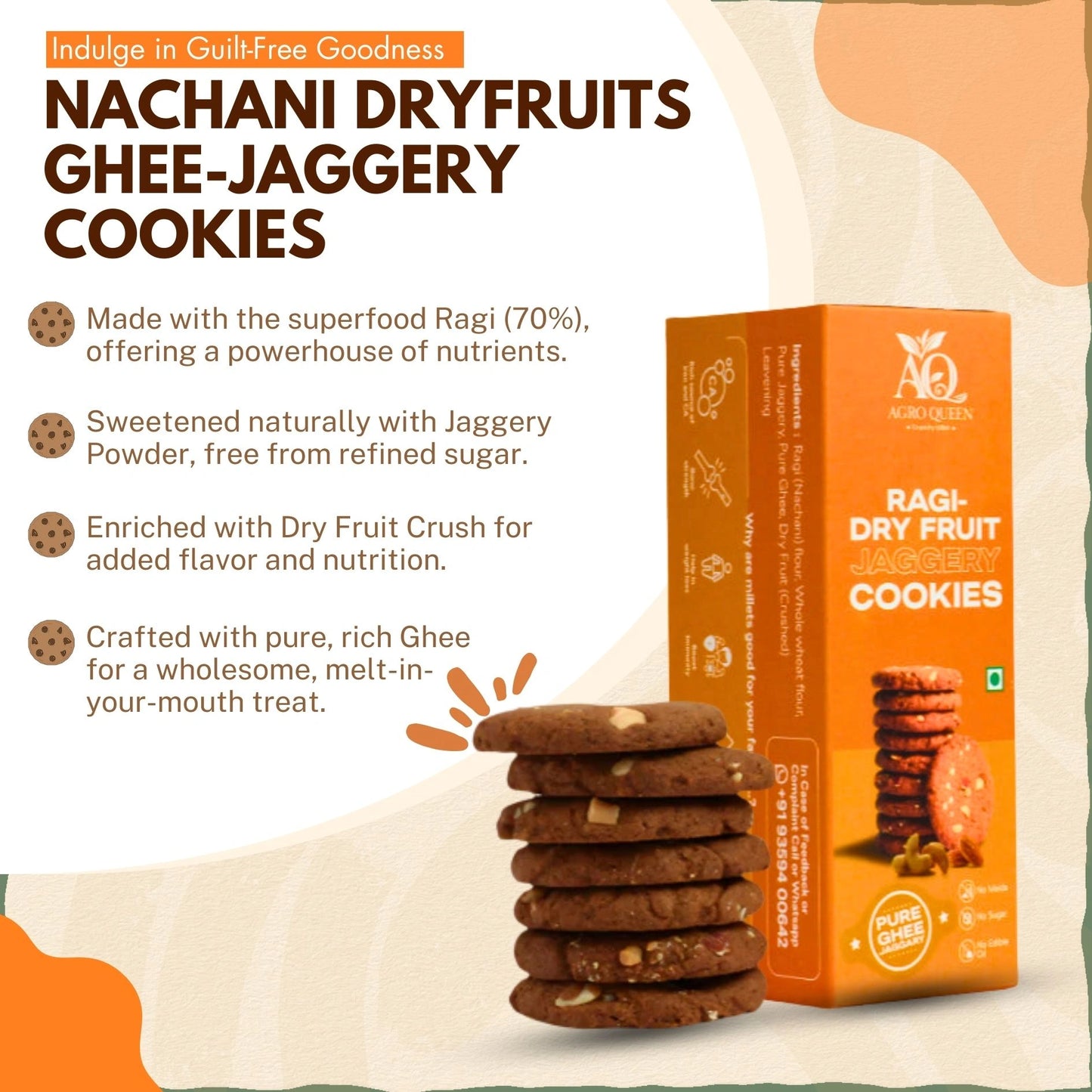 Ragi / Nachani Dryfruits Ghee-Jaggery cookies 100g | नाचणी ड्रायफ्रुट कुकीज