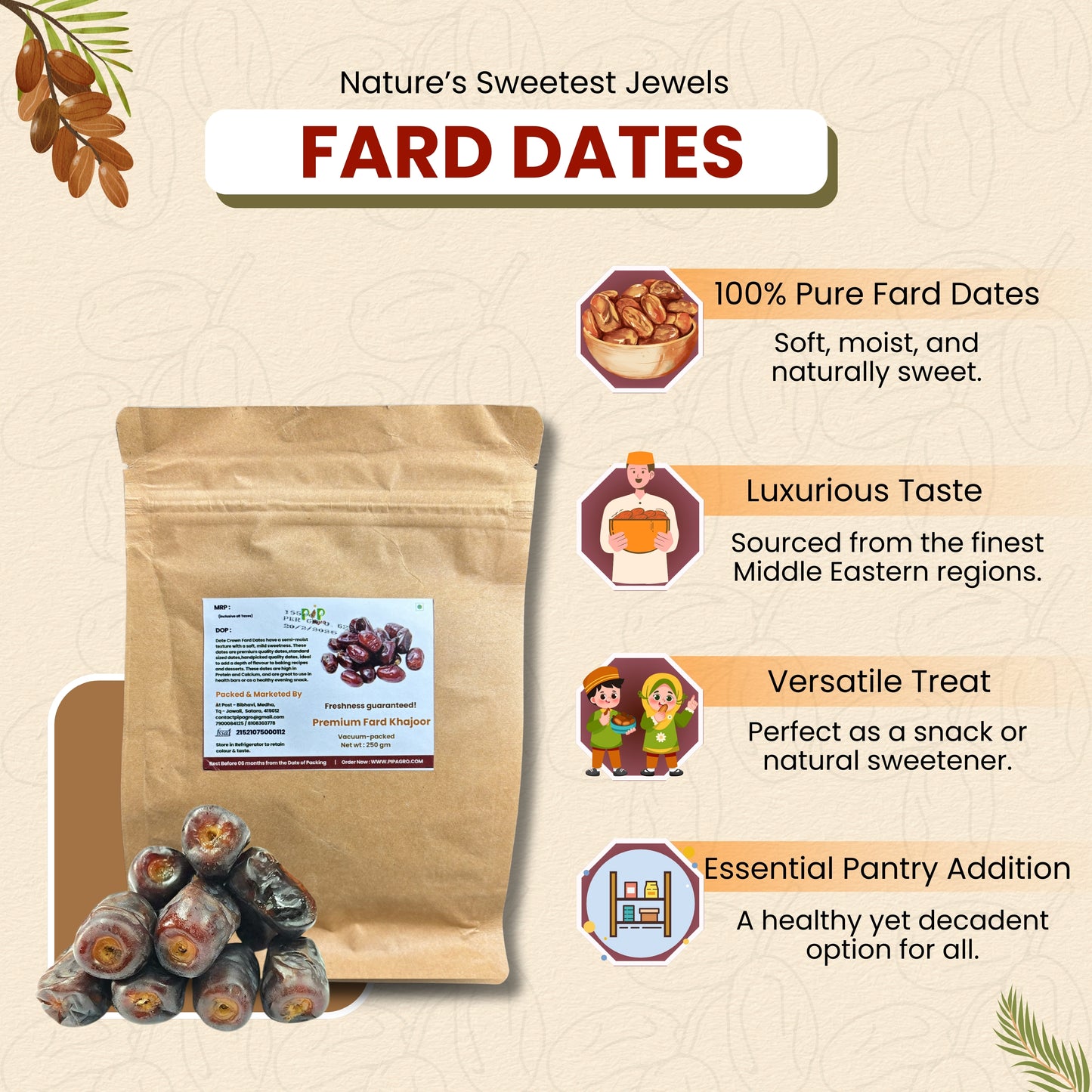 Premium Quality Fard Dates 250g | Khajur Dry Fruit | Natural Sweetener | फर्द खजूर