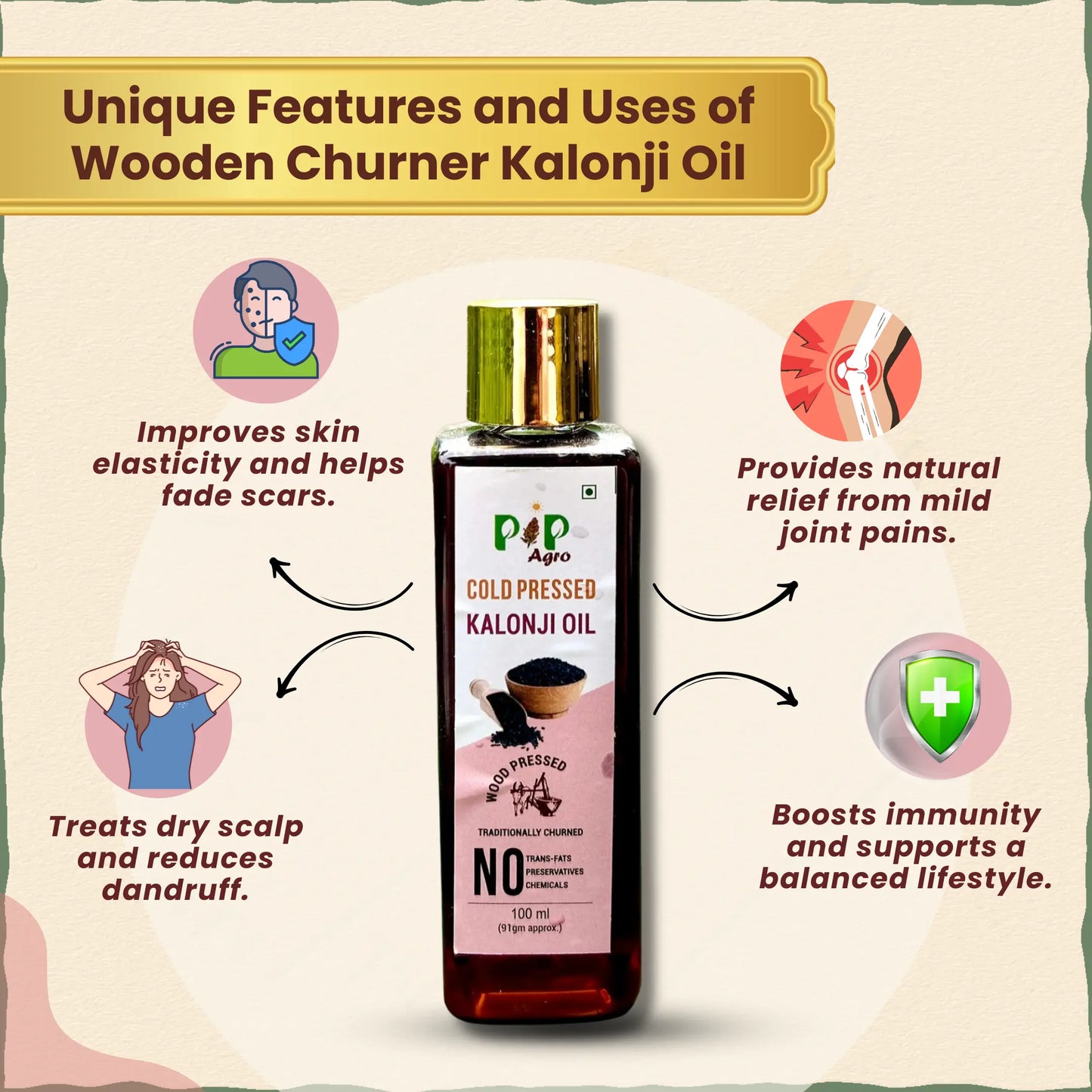 Kalonji Oil Wooden Cold Pressed 50 ml | Protects Hair & Scalp - Cold Pressed | कलोंजी तेल