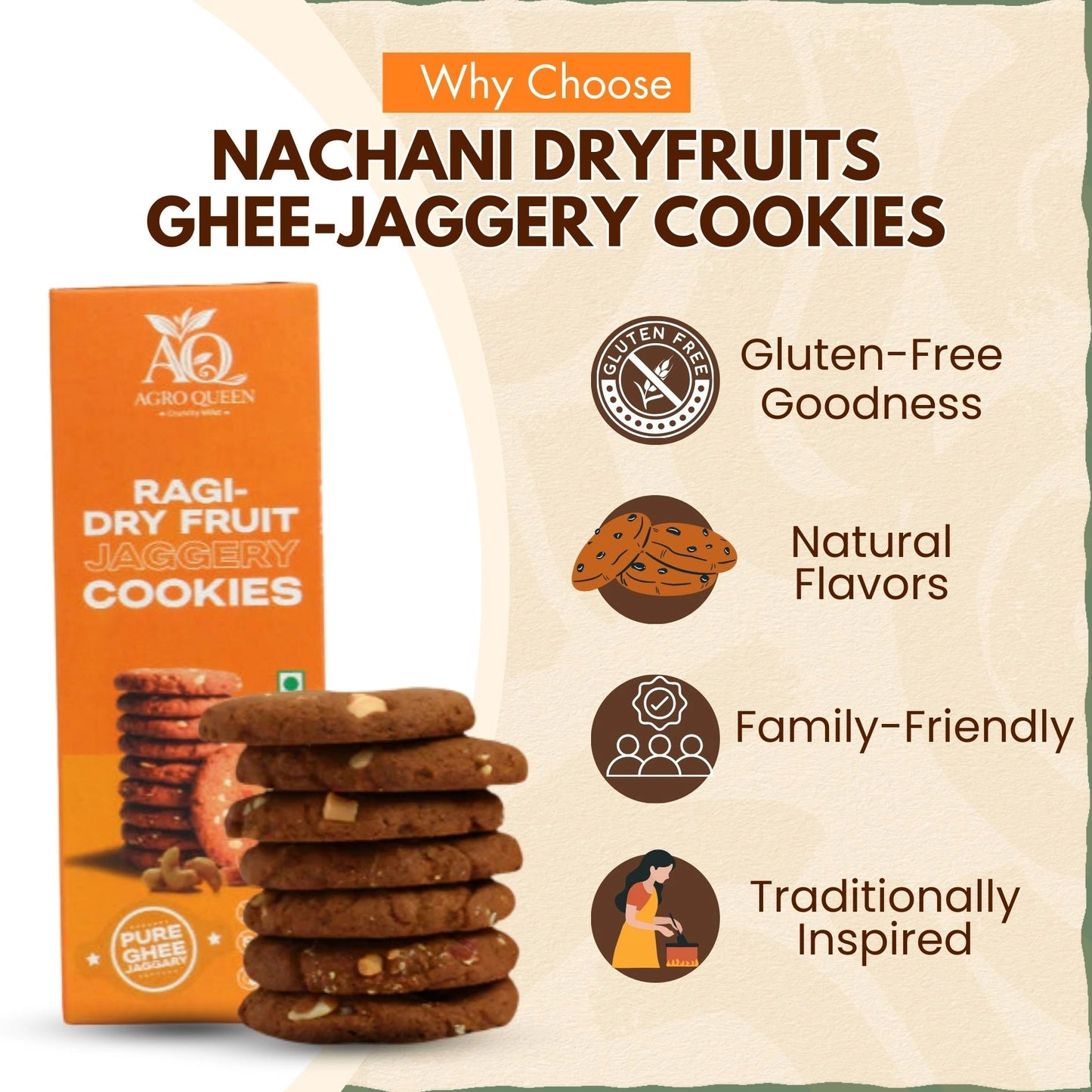 Ragi / Nachani Dryfruits Ghee-Jaggery cookies 100g | नाचणी ड्रायफ्रुट कुकीज