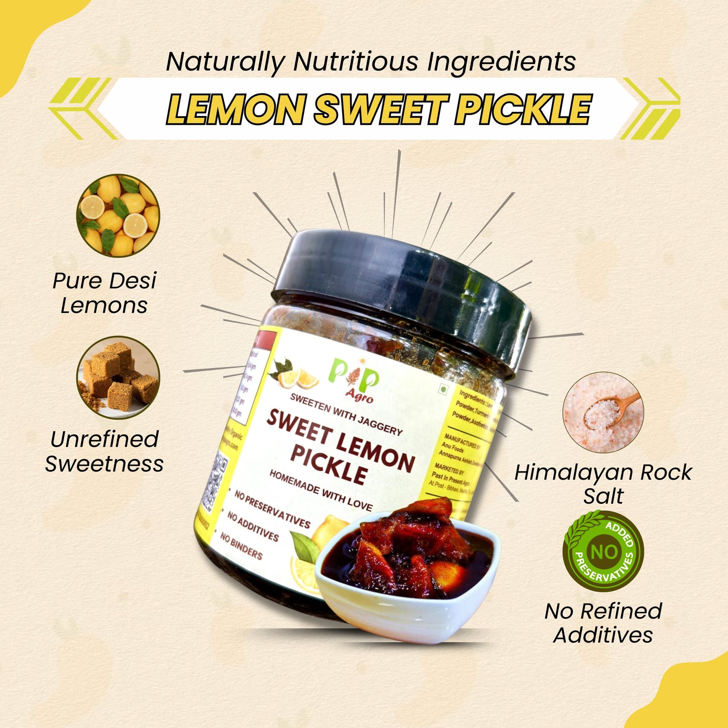Upwas Lemon Sweet Pickle 300g | Sweet Lemon Pickle | लिंबू गोड लोणचे
