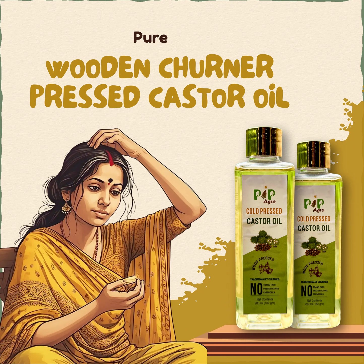 Wooden Churner Pressed Castor Oil - Cold Pressed | एरंड तेल