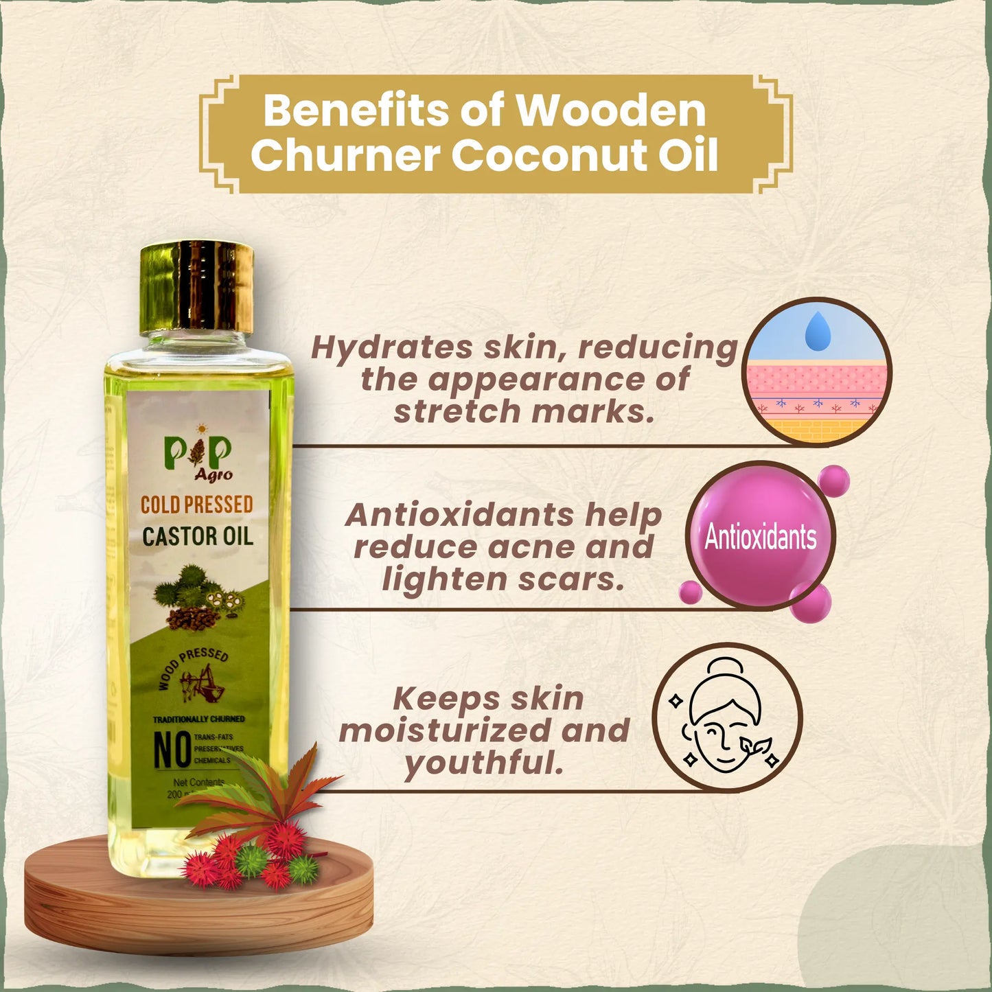 Wooden Churner Pressed Castor Oil - Cold Pressed | एरंड तेल
