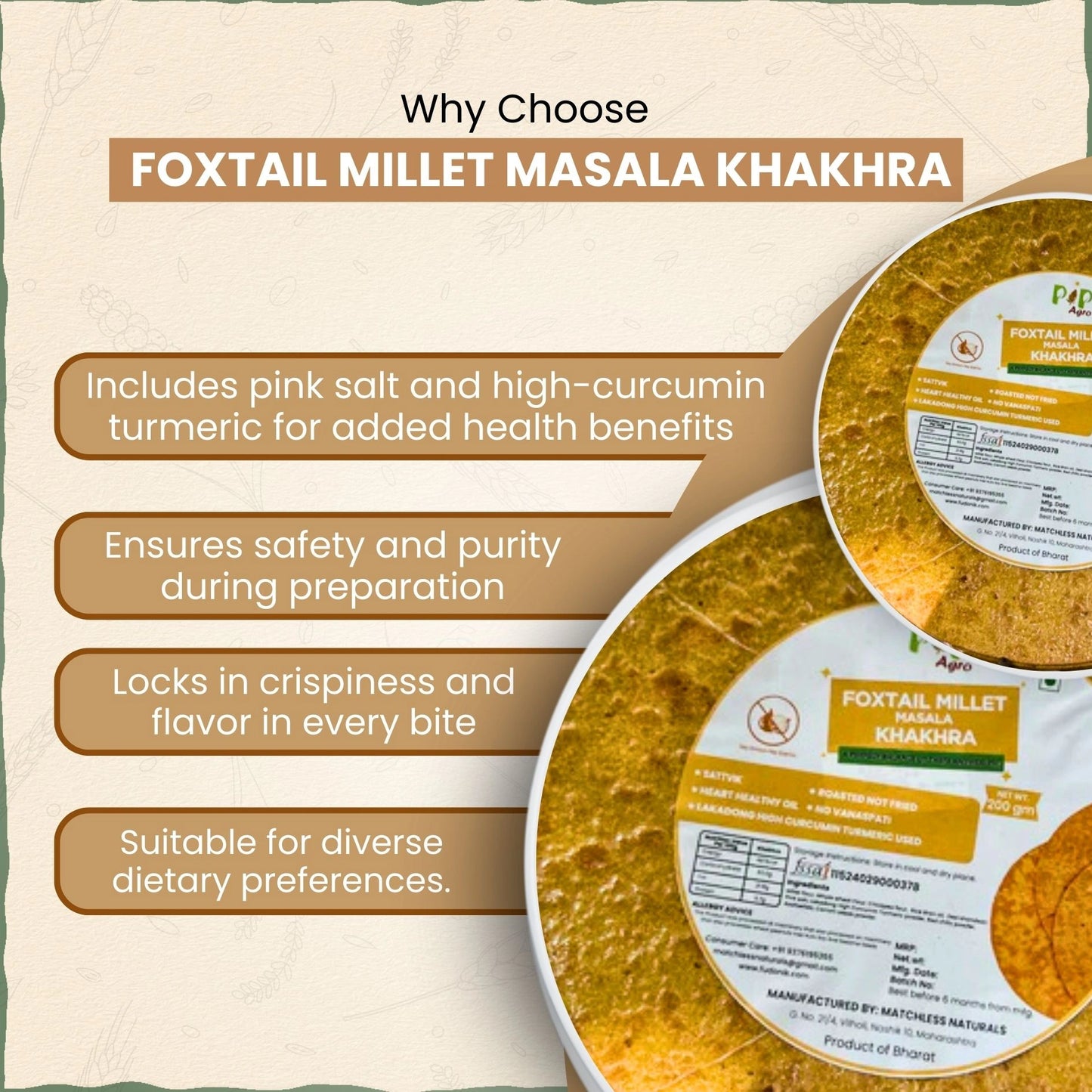 Foxtail Millet Masala Khakhra 200gm | NO Palm Oil | राळा मसाला खाखरा