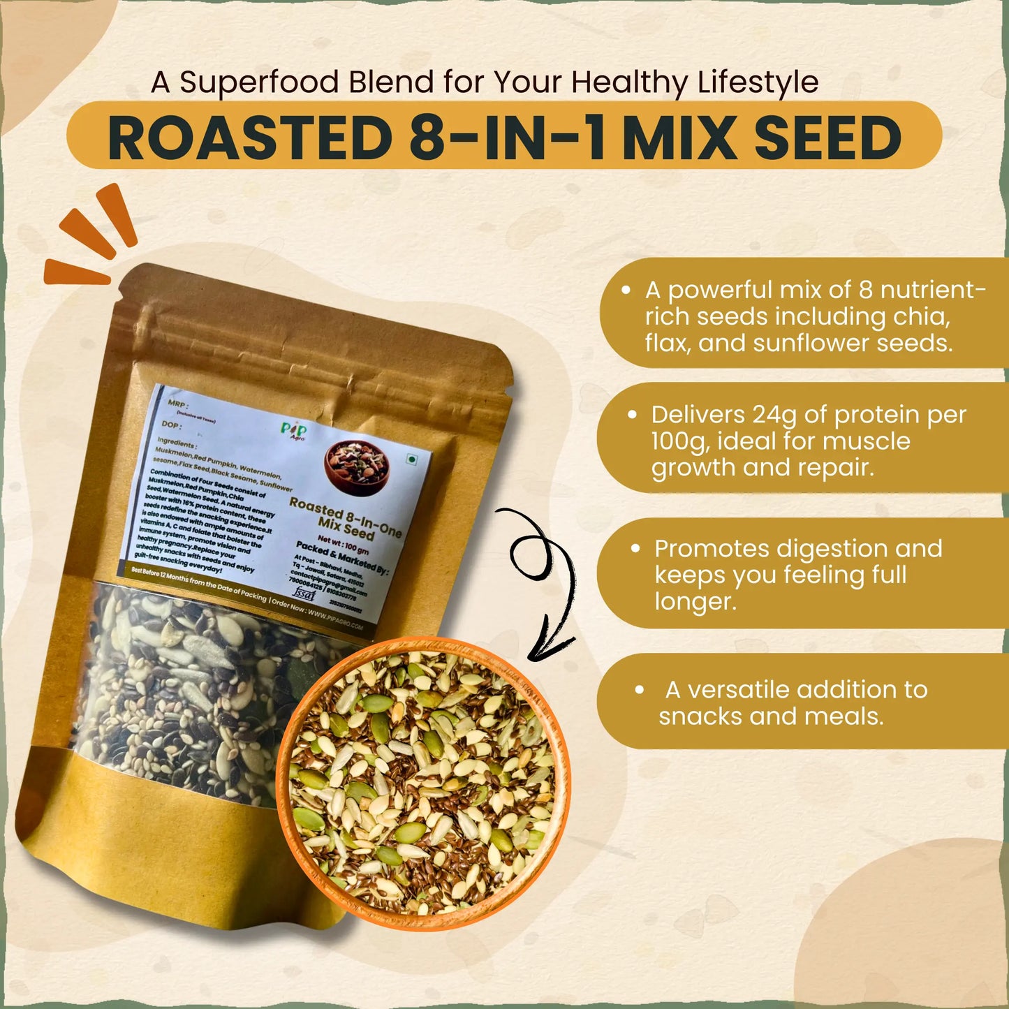 Roasted 8-In-One Mix Seed | Antioxidant Seeds Mix Seeds for Eating | रोस्टेड 8 इन 1