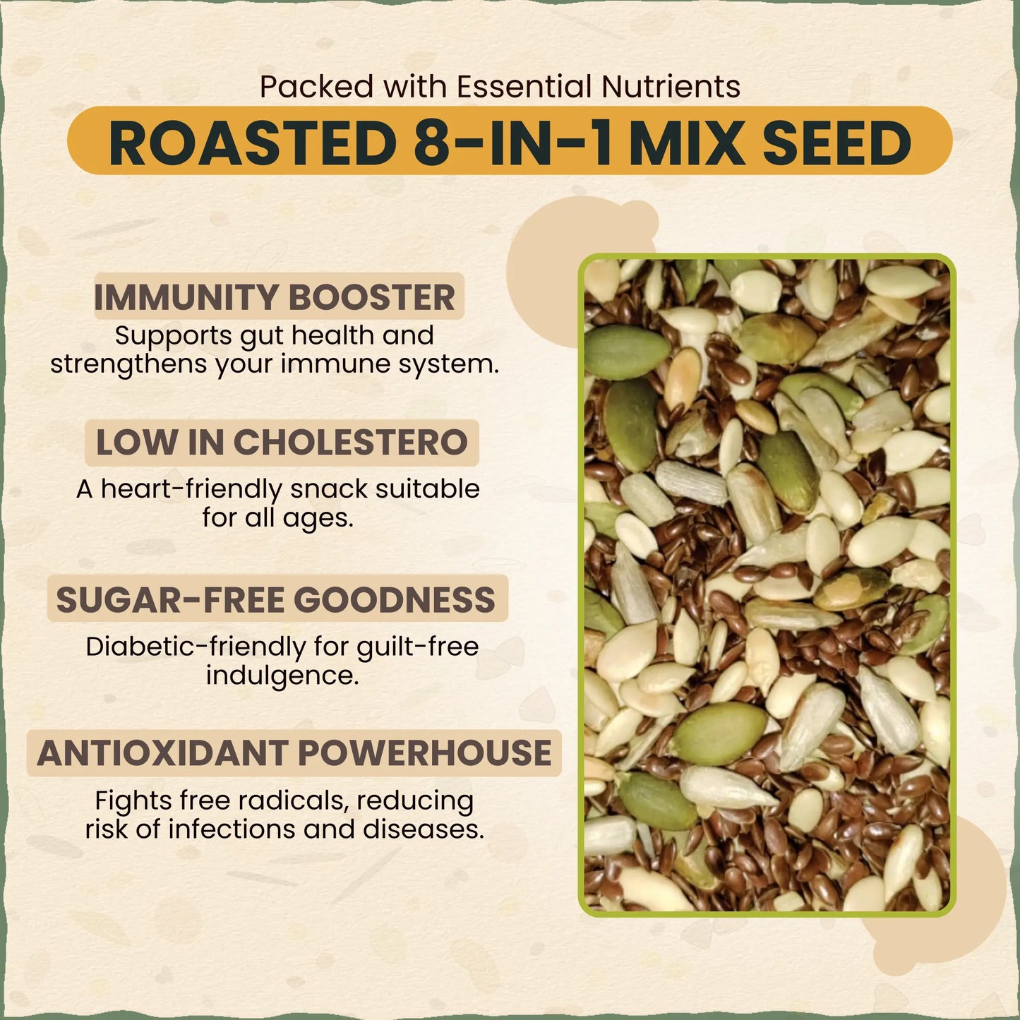 Roasted 8-In-One Mix Seed | Antioxidant Seeds Mix Seeds for Eating | रोस्टेड 8 इन 1