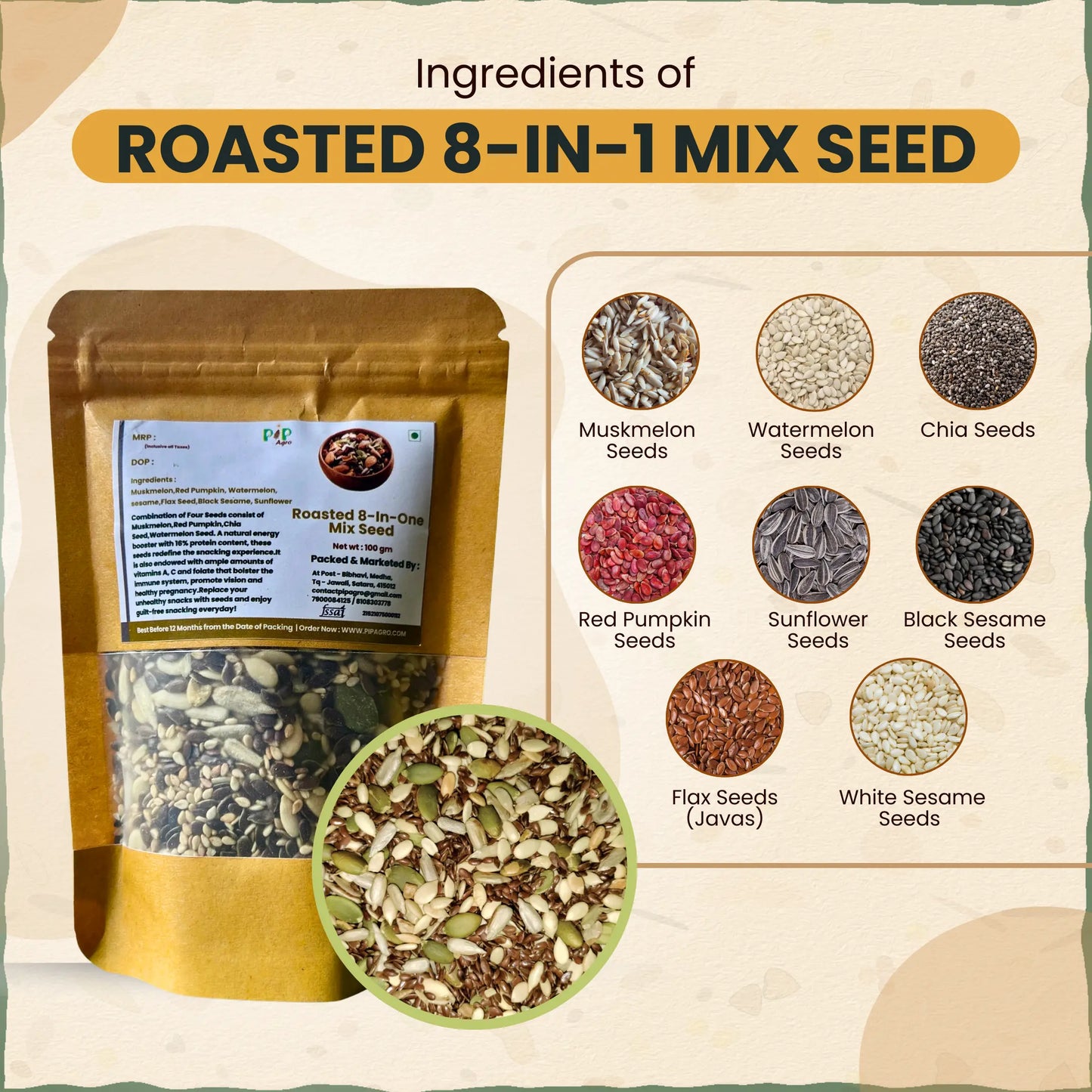 Roasted 8-In-One Mix Seed | Antioxidant Seeds Mix Seeds for Eating | रोस्टेड 8 इन 1