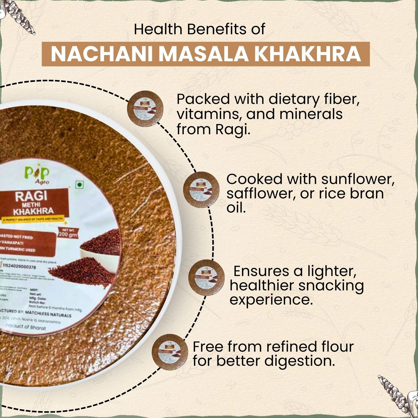 Ragi/Nachani Masala Khakhra 200gm | NO Palm Oil | नाचणी मसाला खाखरा