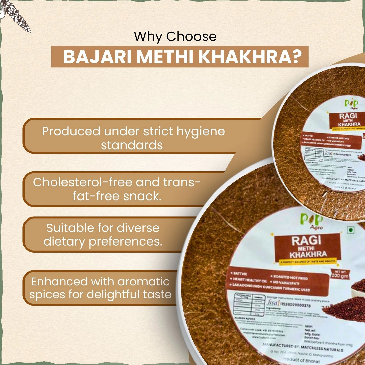 Ragi/Nachani Masala Khakhra 200gm | NO Palm Oil | नाचणी मसाला खाखरा