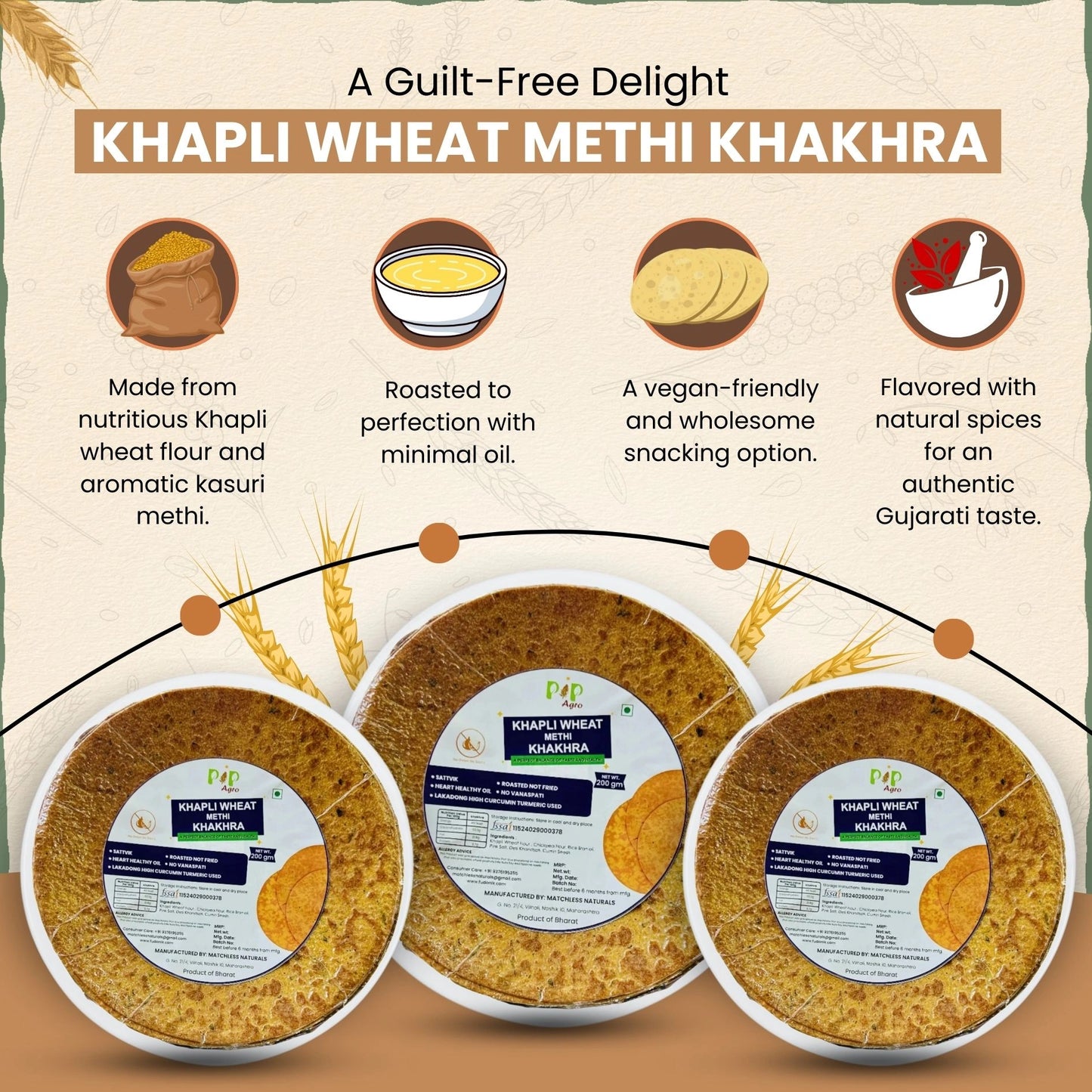 Khapli Wheat Methi Khakhra 200gm | NO Palm Oil | खपली गहू मेथी खाखरा