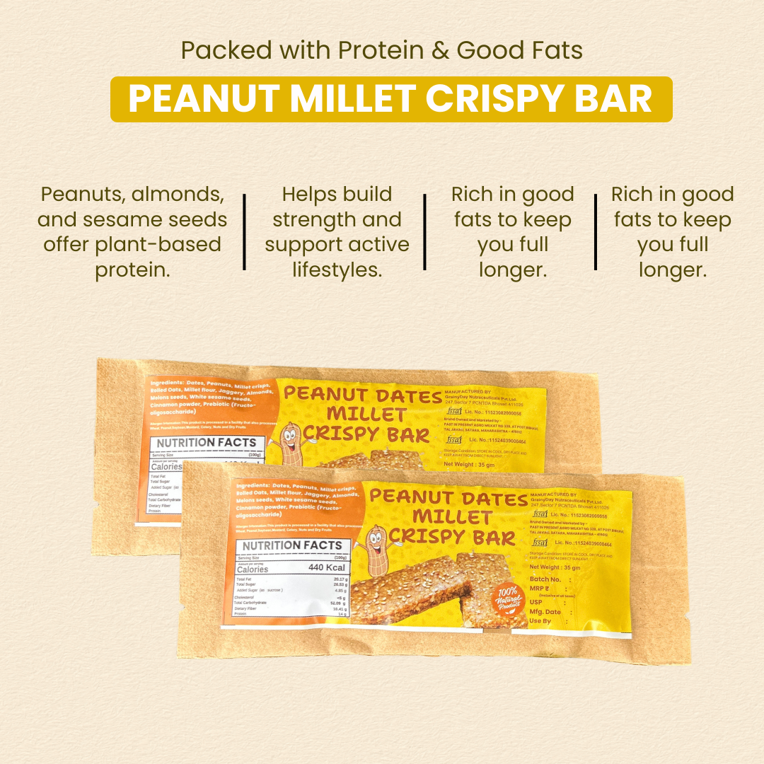 Dates Peanut Milet Crispy BAR 40g | Oats,Dates, Peanut & Super Seeds - No Added Sugar | मिलेट पिनट बार