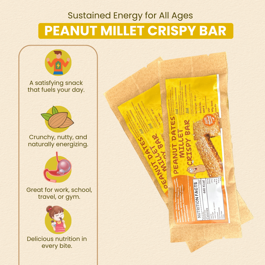 Dates Peanut Milet Crispy BAR 40g | Oats,Dates, Peanut & Super Seeds - No Added Sugar | मिलेट पिनट बार