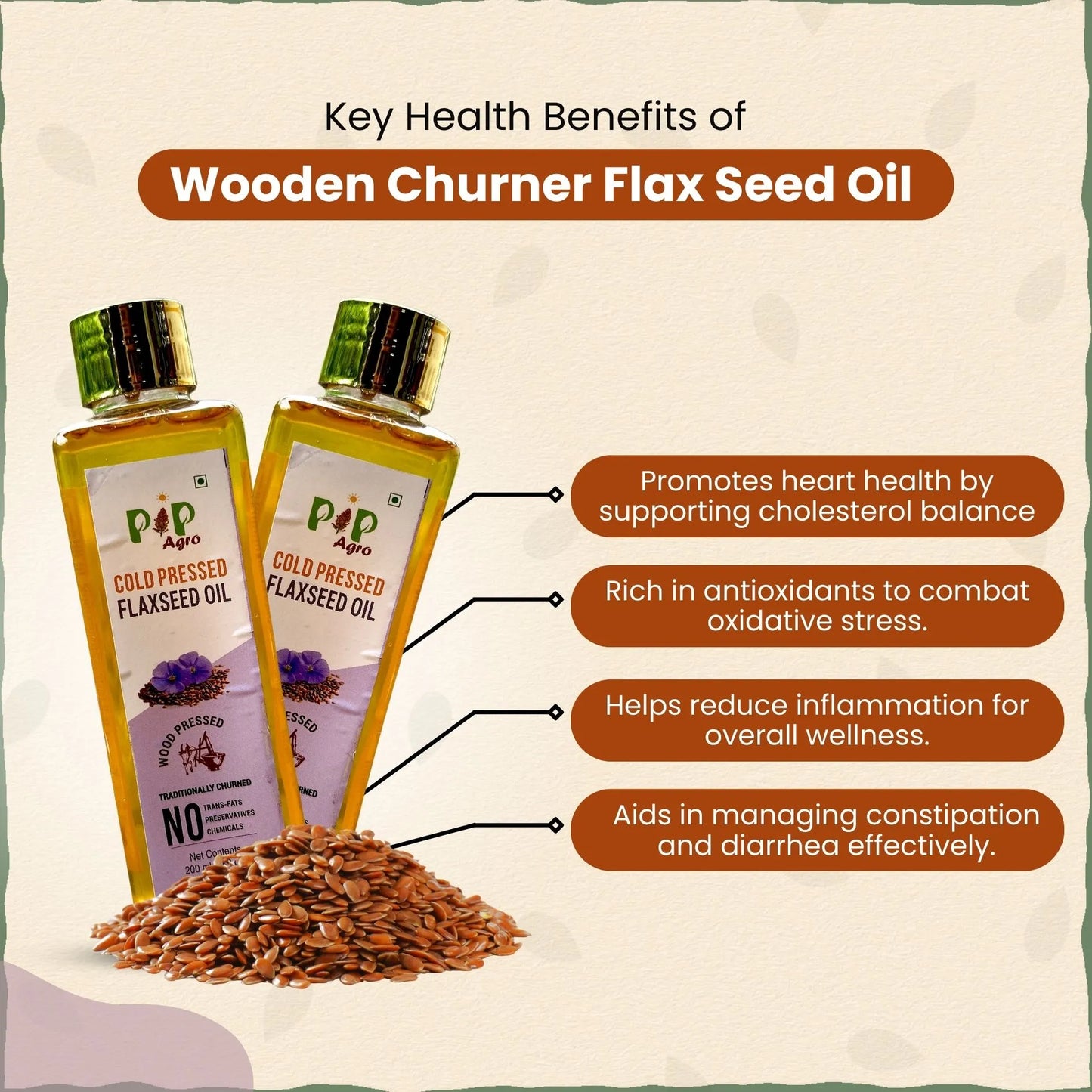 Wooden Churner Flax Seed Oil - Cold Pressed 200 ml | जवस तेल