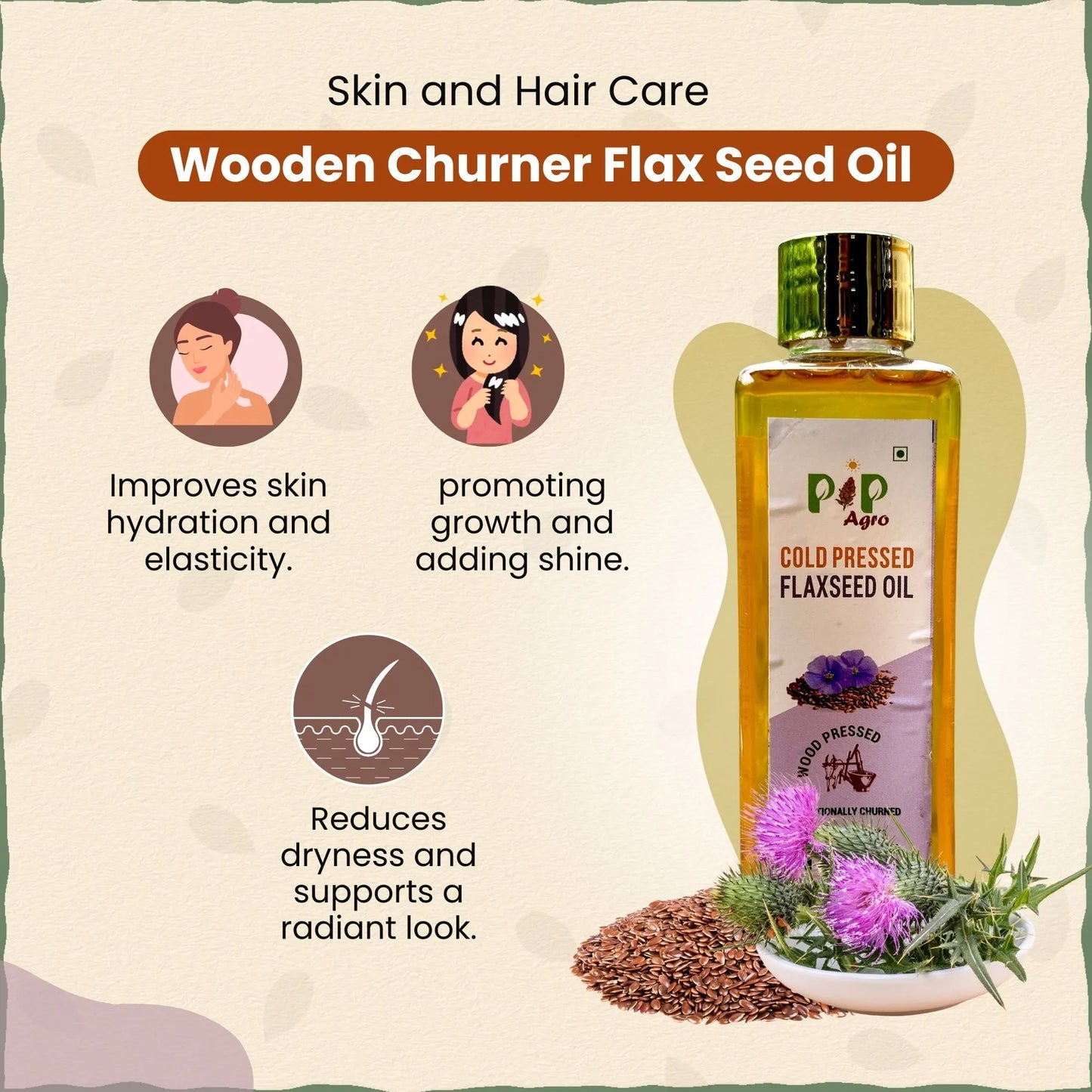 Wooden Churner Flax Seed Oil - Cold Pressed 200 ml | जवस तेल