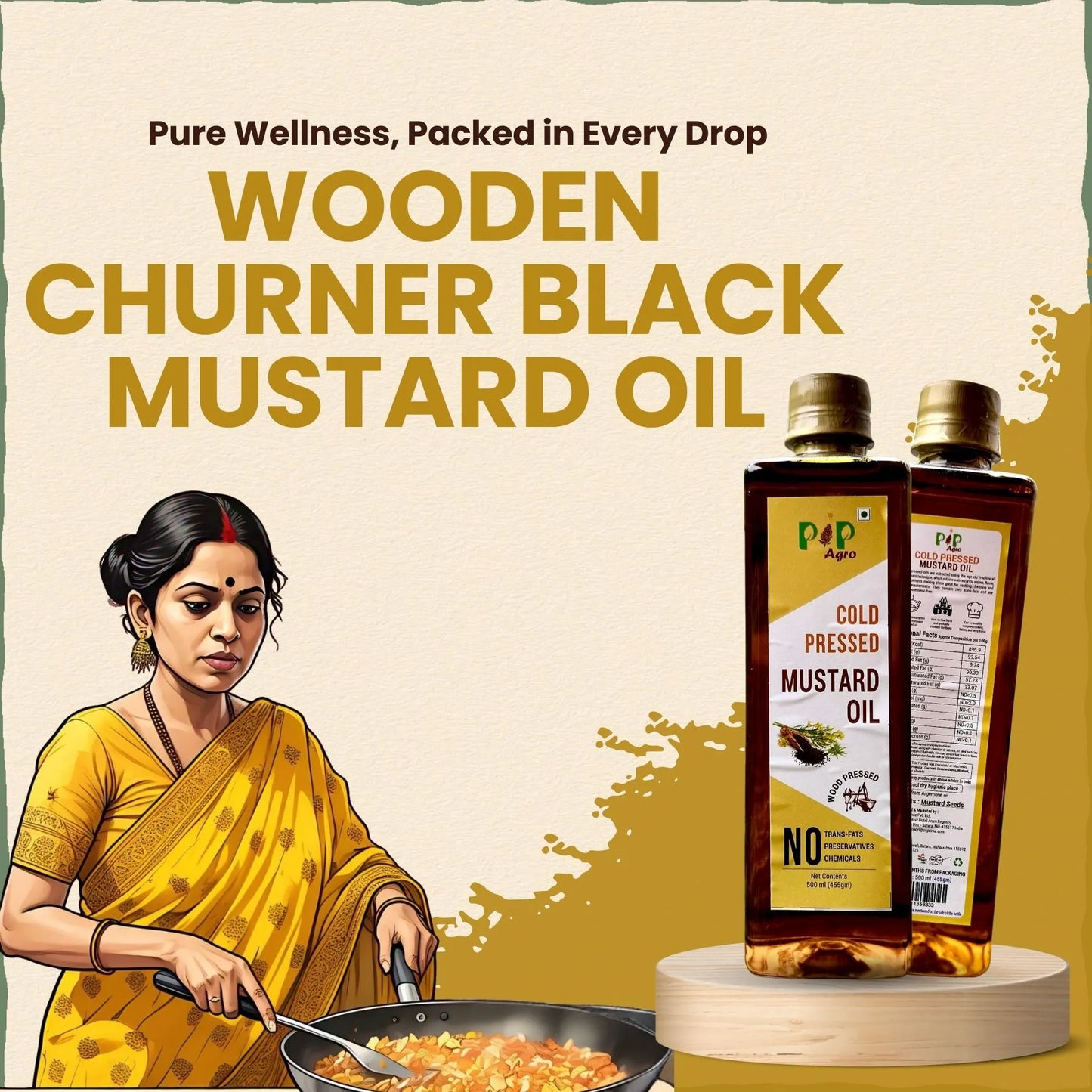 Wooden Churner Black Mustard Oil I Cold-Pressed | काळी मोहरी तेल