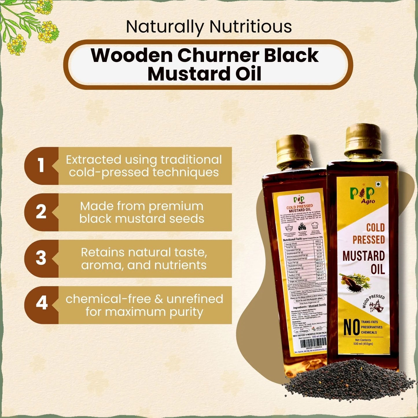 Wooden Churner Black Mustard Oil I Cold-Pressed | काळी मोहरी तेल
