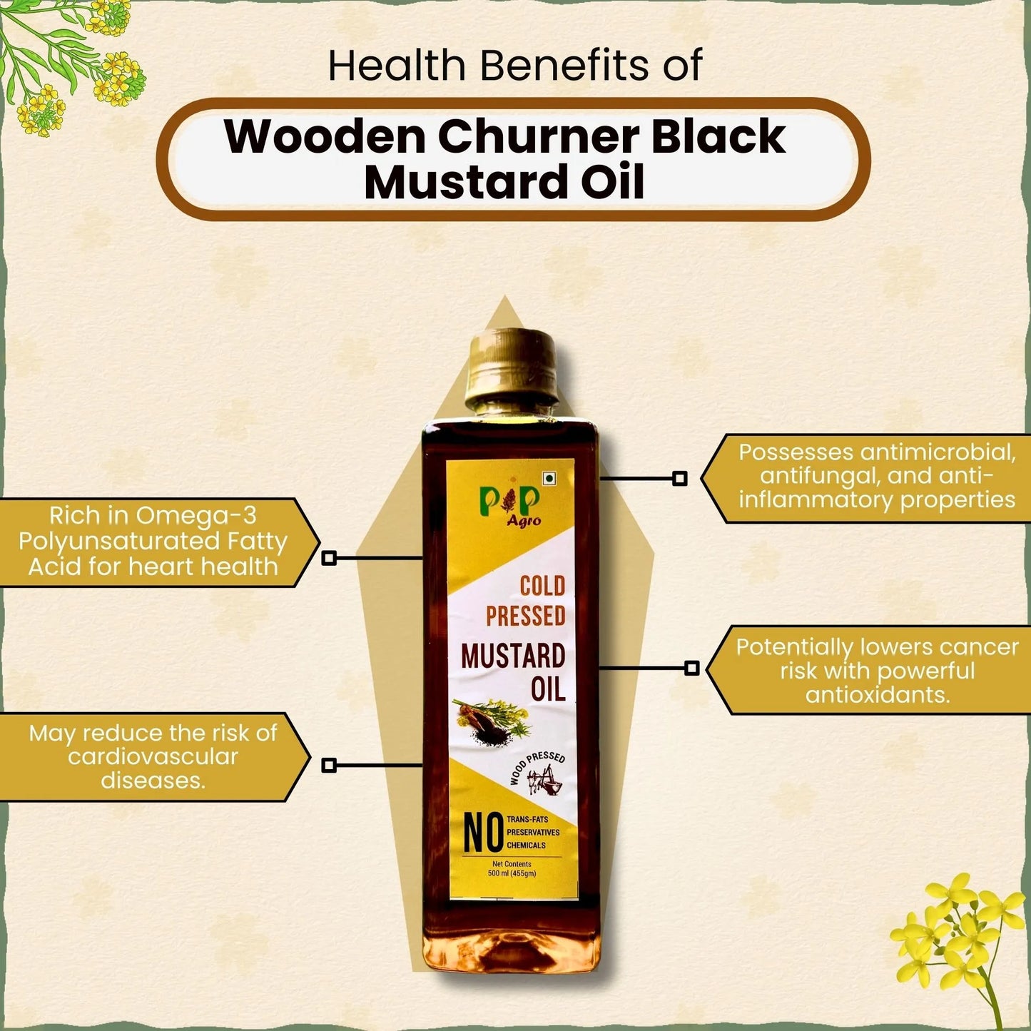 Wooden Churner Black Mustard Oil I Cold-Pressed | काळी मोहरी तेल