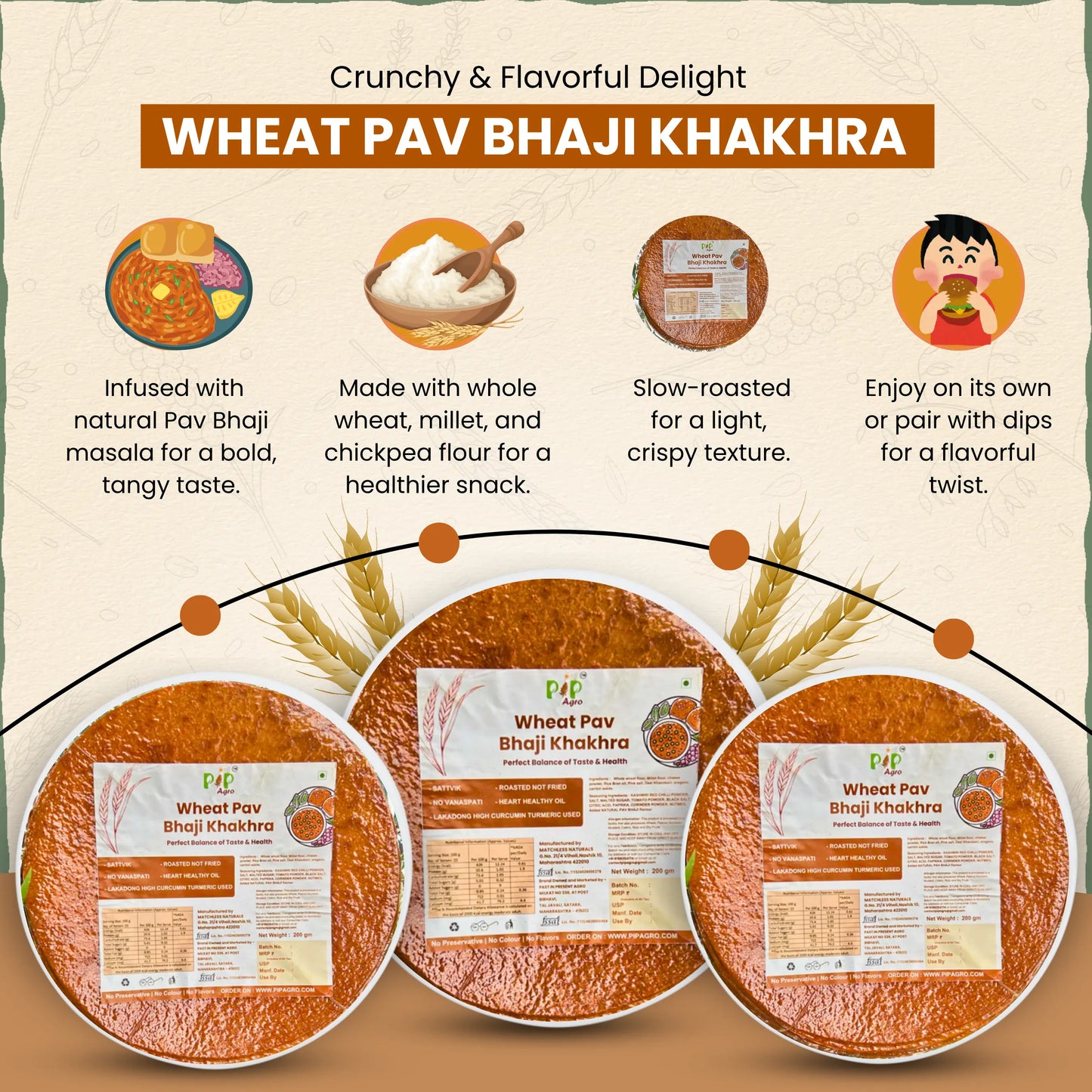 Wheat Pav Bhaji Khakhra 200g | NO Palm Oil | गहू पाव भाजी खाखरा