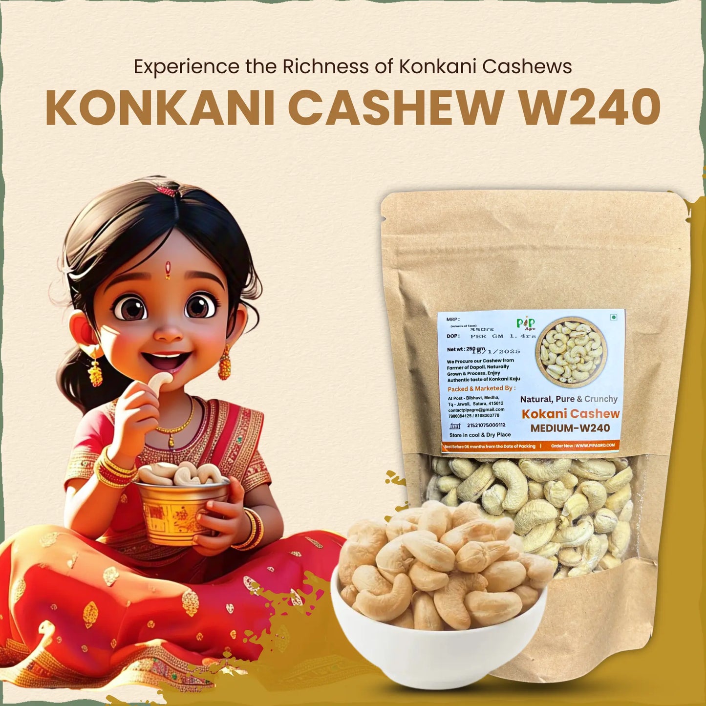Konkani Cashew | Konkani Kaju | Medium-W240 | काजू 240