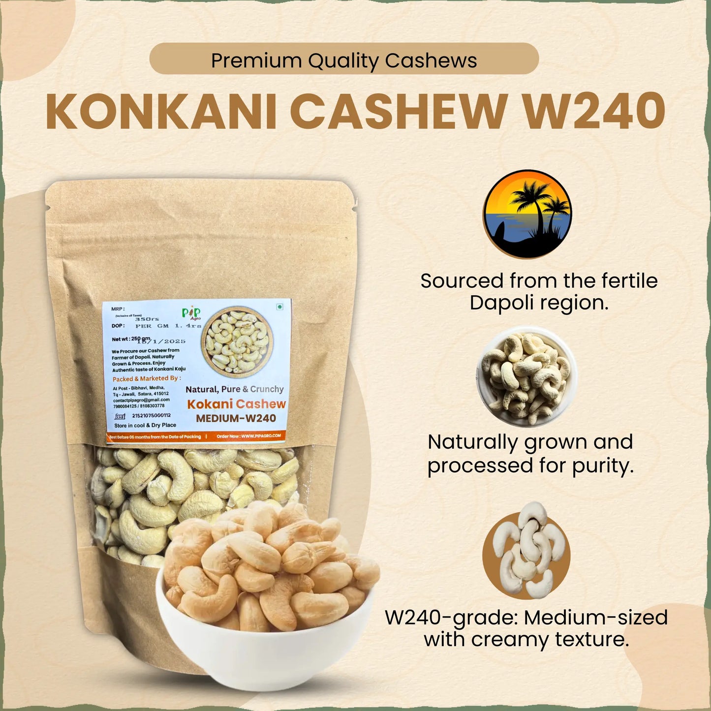 Konkani Cashew | Konkani Kaju | Medium-W240 | काजू 240