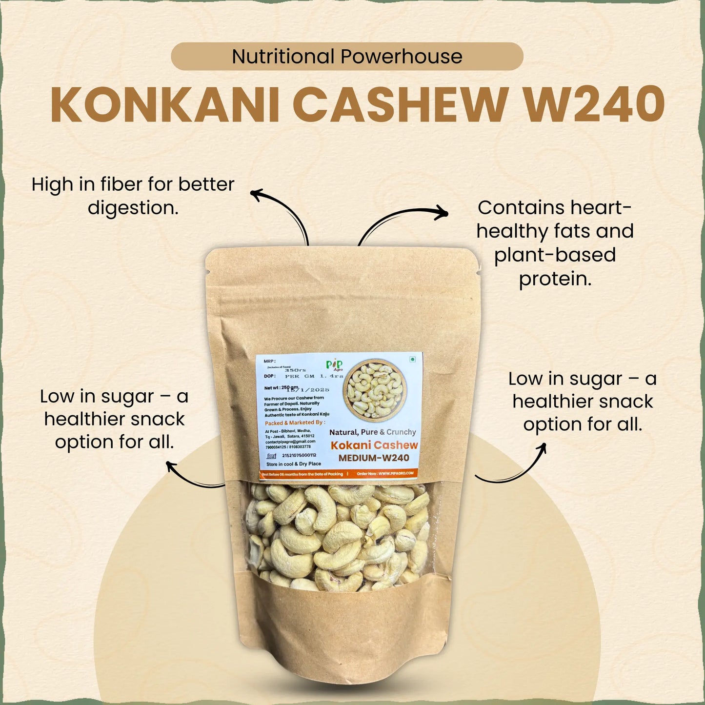 Konkani Cashew | Konkani Kaju | Medium-W240 | काजू 240
