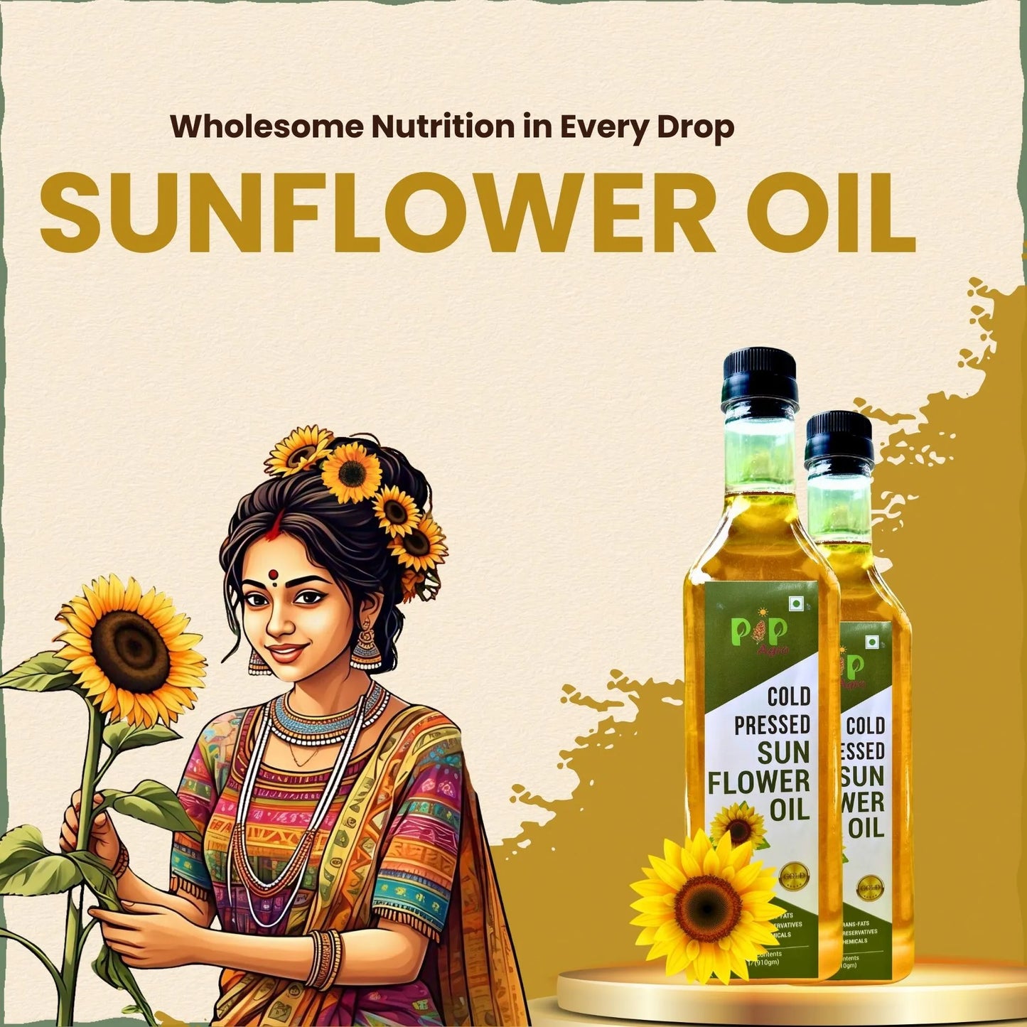 Sunflower Oil Wooden Cold Pressed 1 L | सूर्यफूल तेल