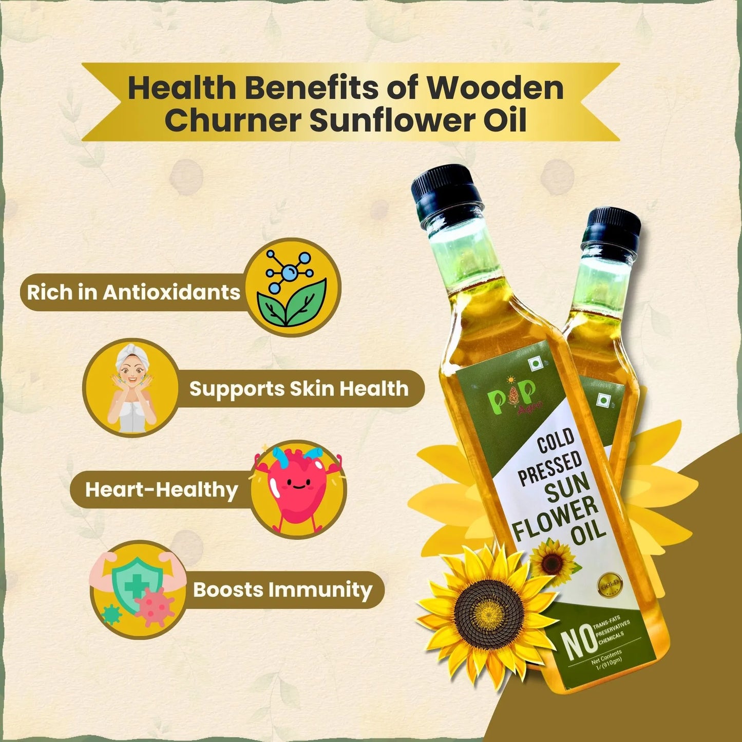 Sunflower Oil Wooden Cold Pressed 1 L | सूर्यफूल तेल