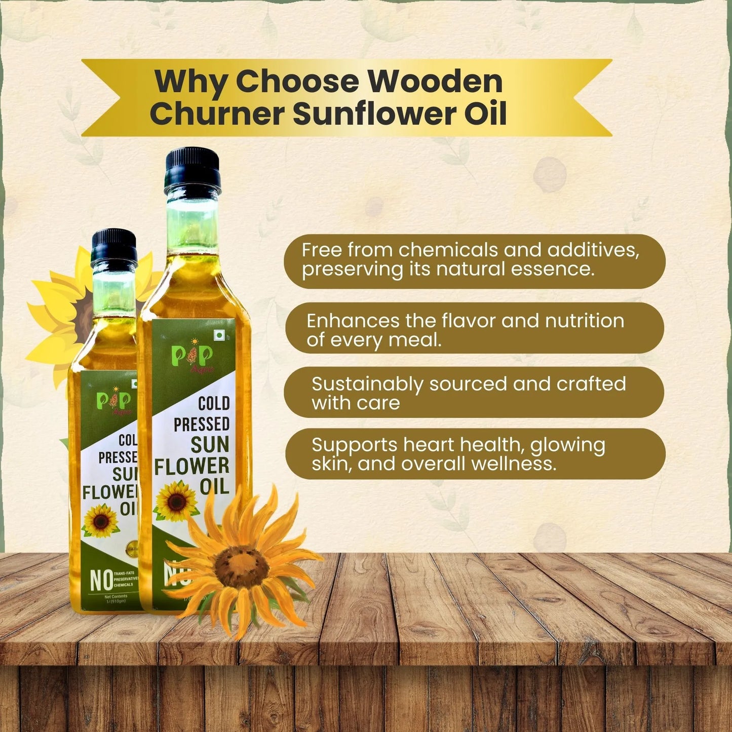 Sunflower Oil Wooden Cold Pressed 1 L | सूर्यफूल तेल