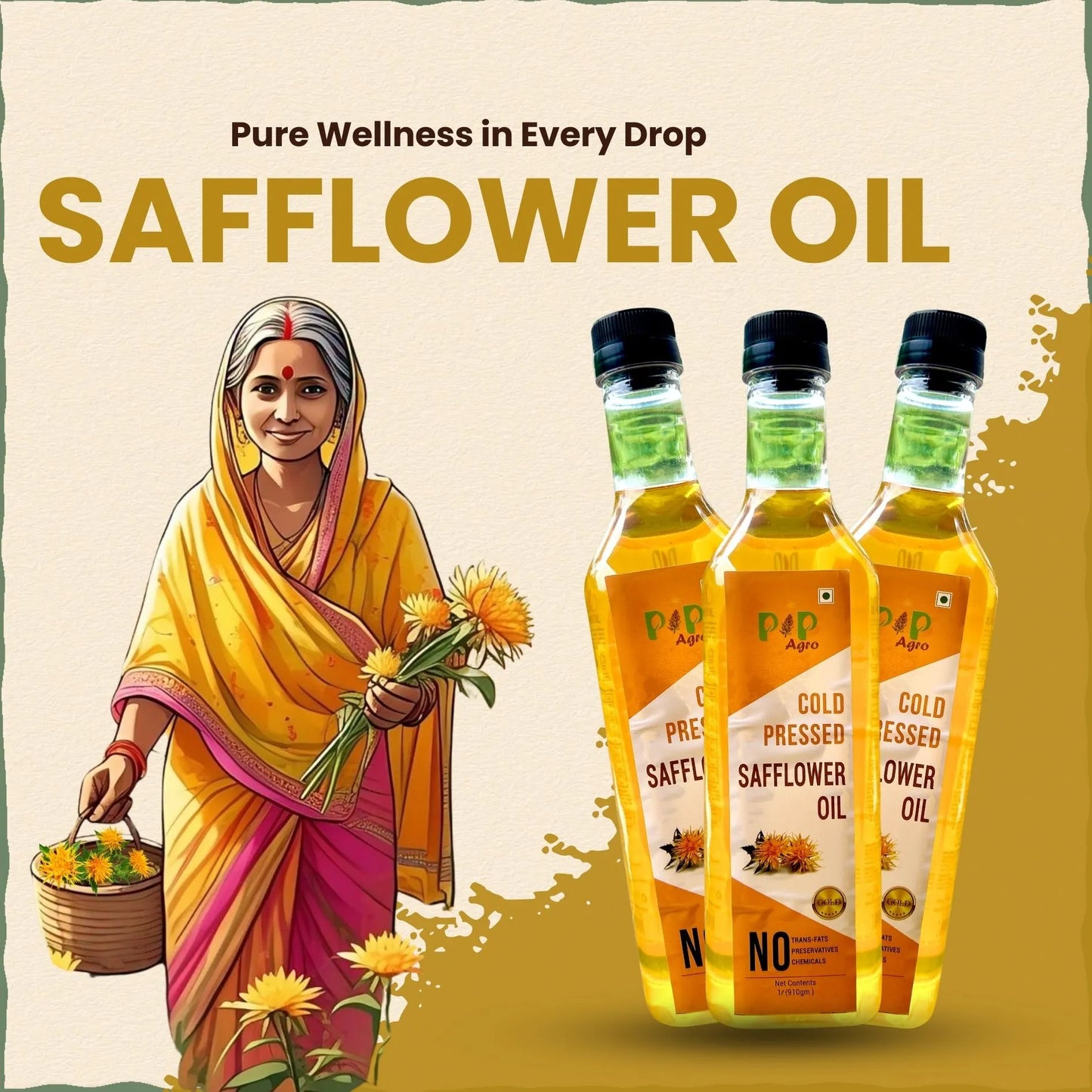Safflower Oil Wooden Cold Pressed 1 L | करडई तेल