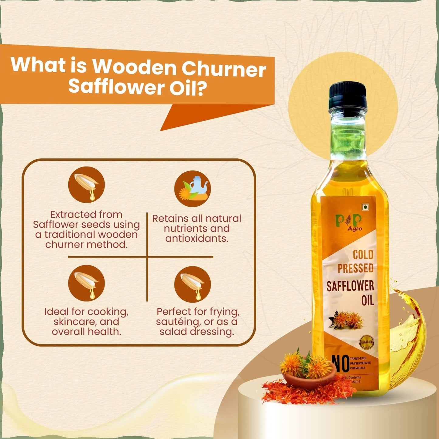 Safflower Oil Wooden Cold Pressed 1 L | करडई तेल