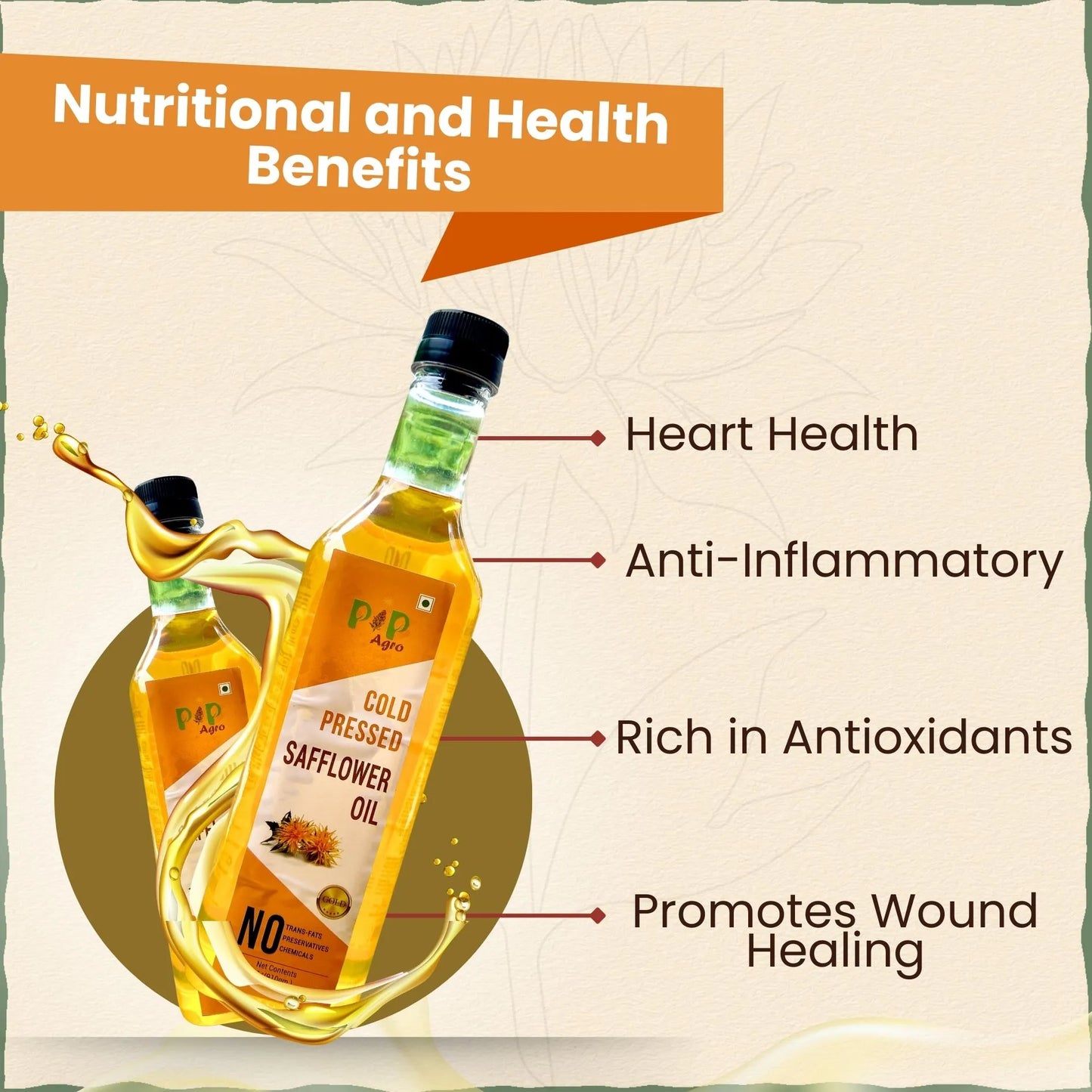 Safflower Oil Wooden Cold Pressed 1 L | करडई तेल