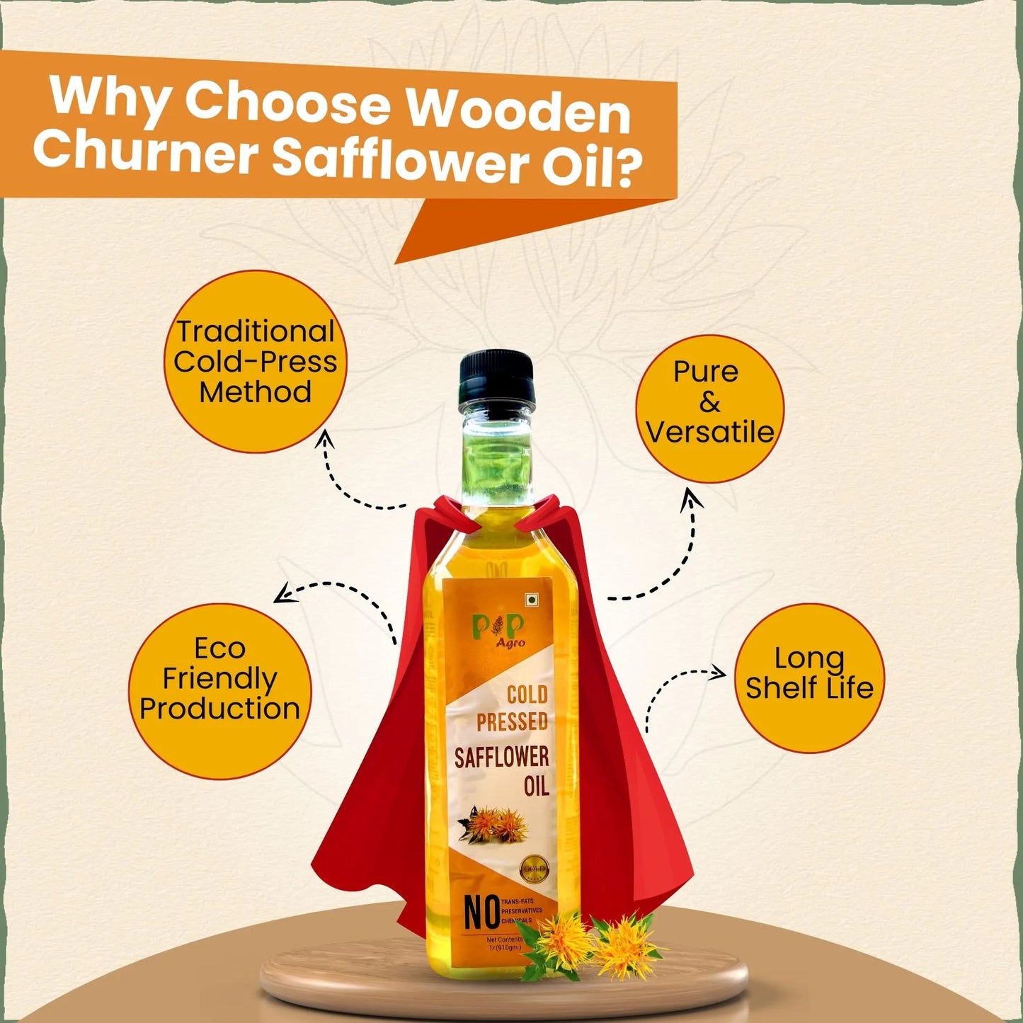 Safflower Oil Wooden Cold Pressed 1 L | करडई तेल