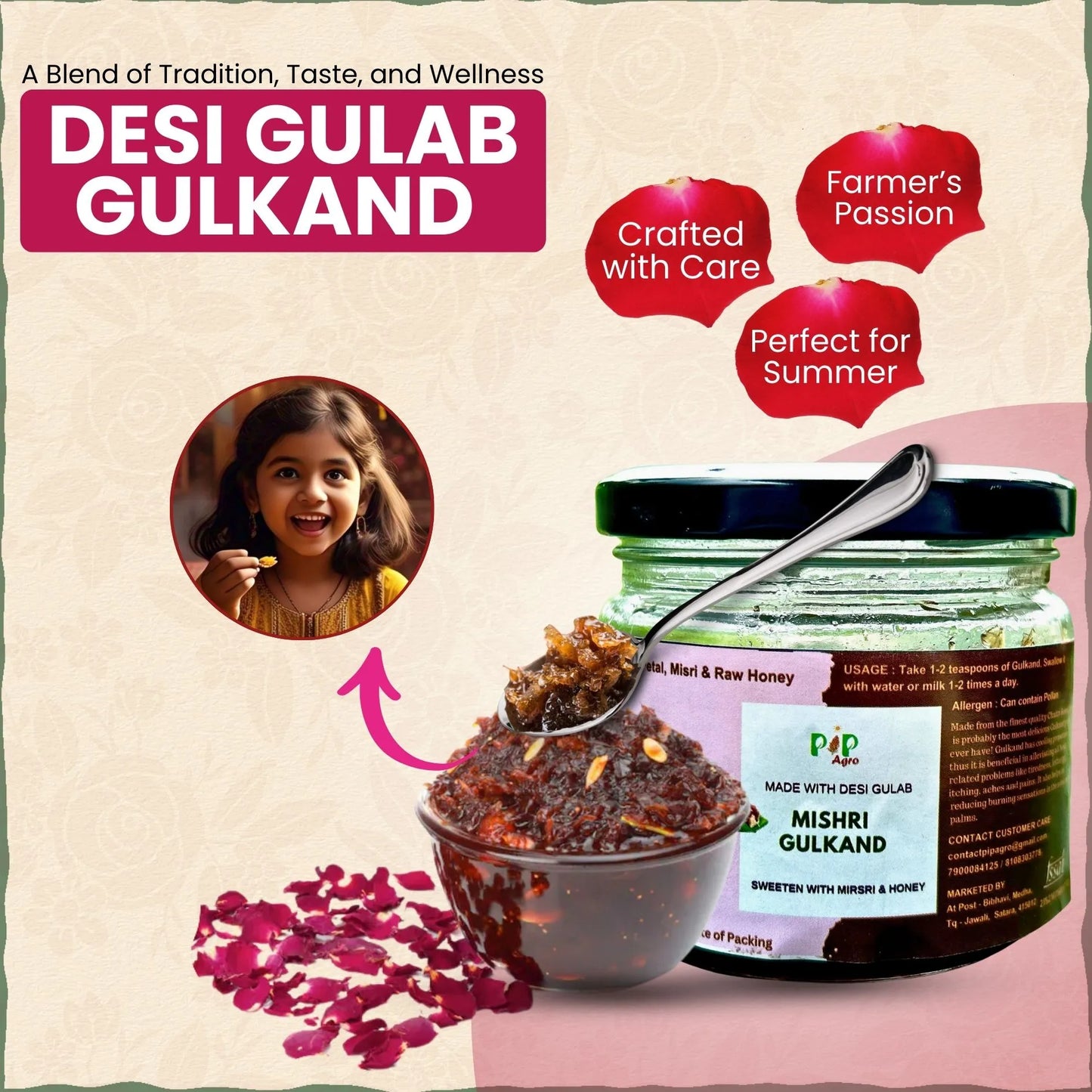 Desi Gulab Gulkand 250g | Jam Sweetened with Raw Sugar (Mishri) | गुलकंद