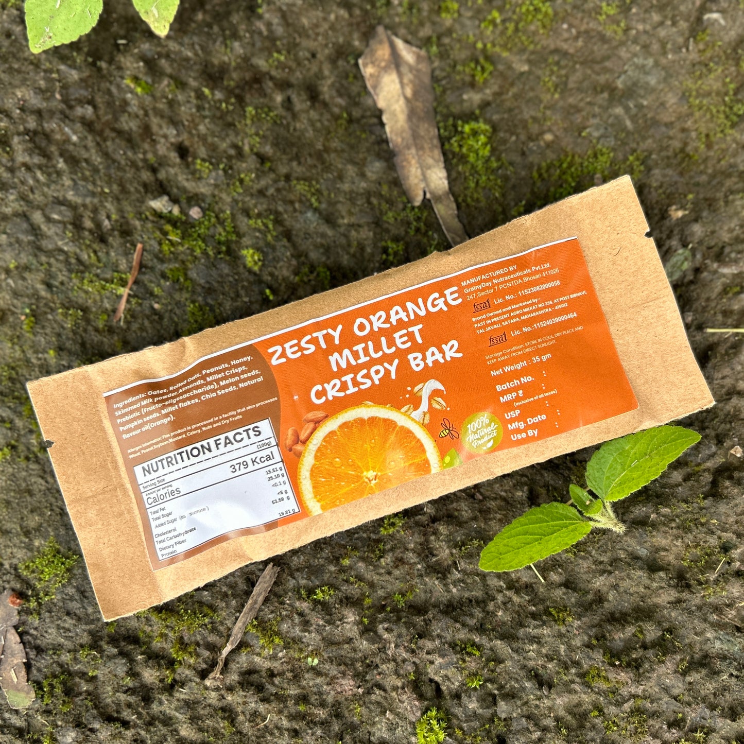 Zesty Orange Millet Crispy BAR 40g | Oats,Almond, Dates, Peanut & Super Seeds - No Added Sugar | मिलेट ऑरेंज बार