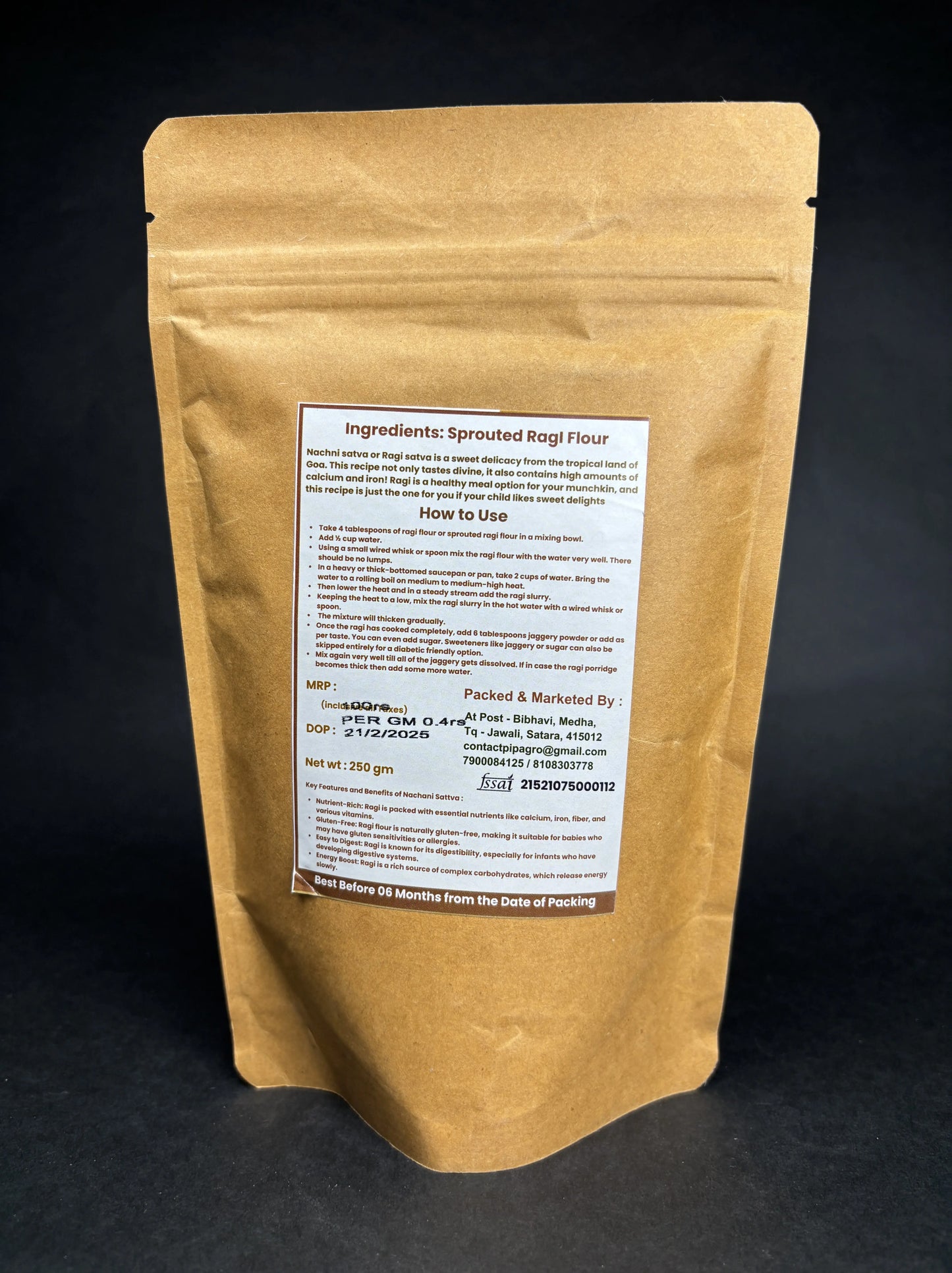 Nachani Satva 250 gm | Sprouted Ragi Powder | नाचणी सत्त्व