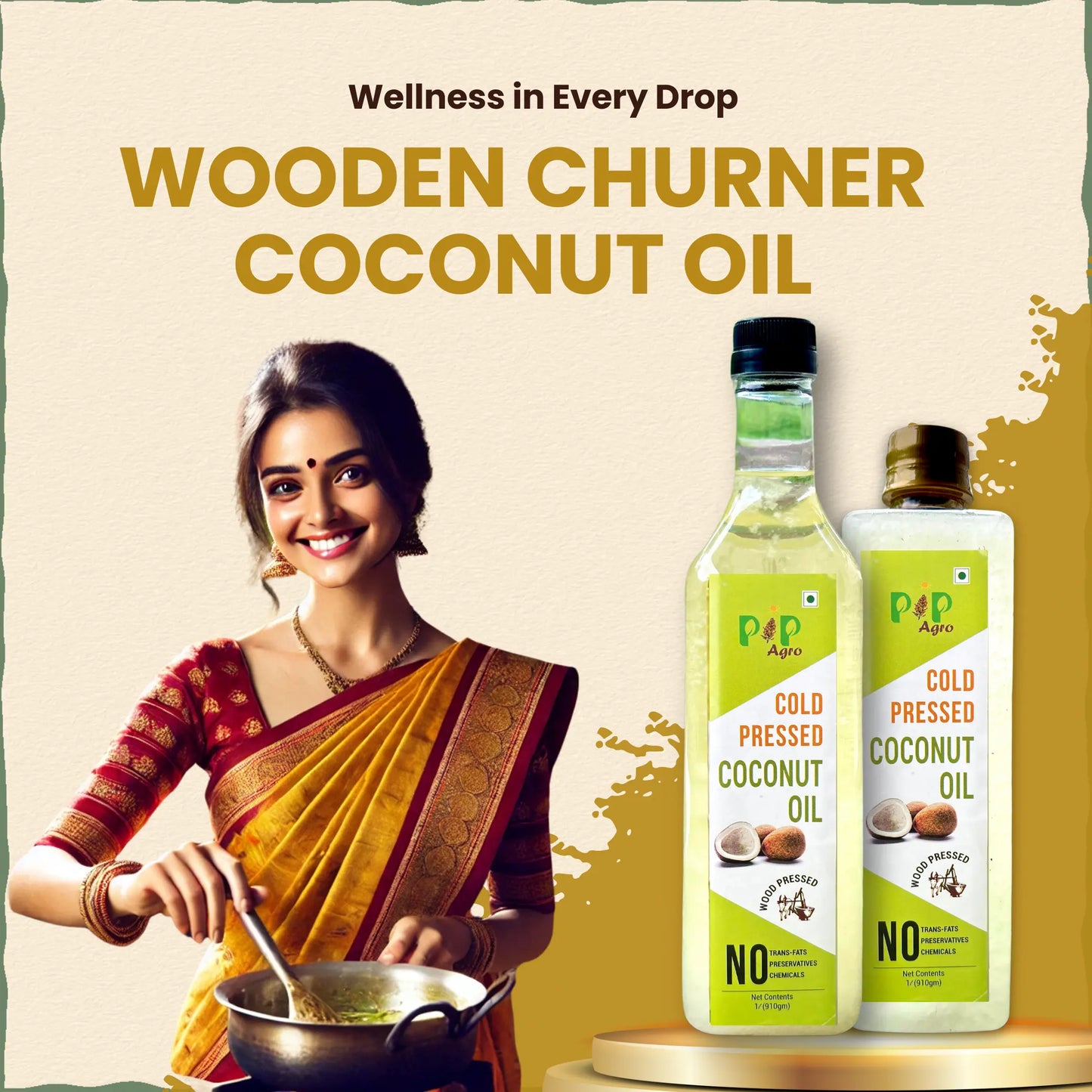 Wooden Churner Coconut Oil - Cold Pressed | नारळ तेल