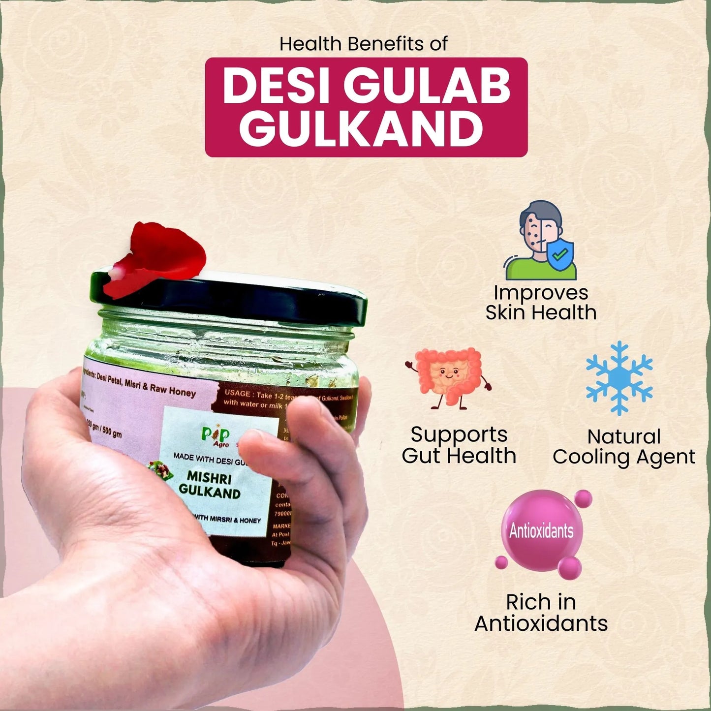 Desi Gulab Gulkand | 100% Sun-Cooked Pure Rose Petal | Jam Sweetened with Raw Sugar (Mishri) | गुलकंद