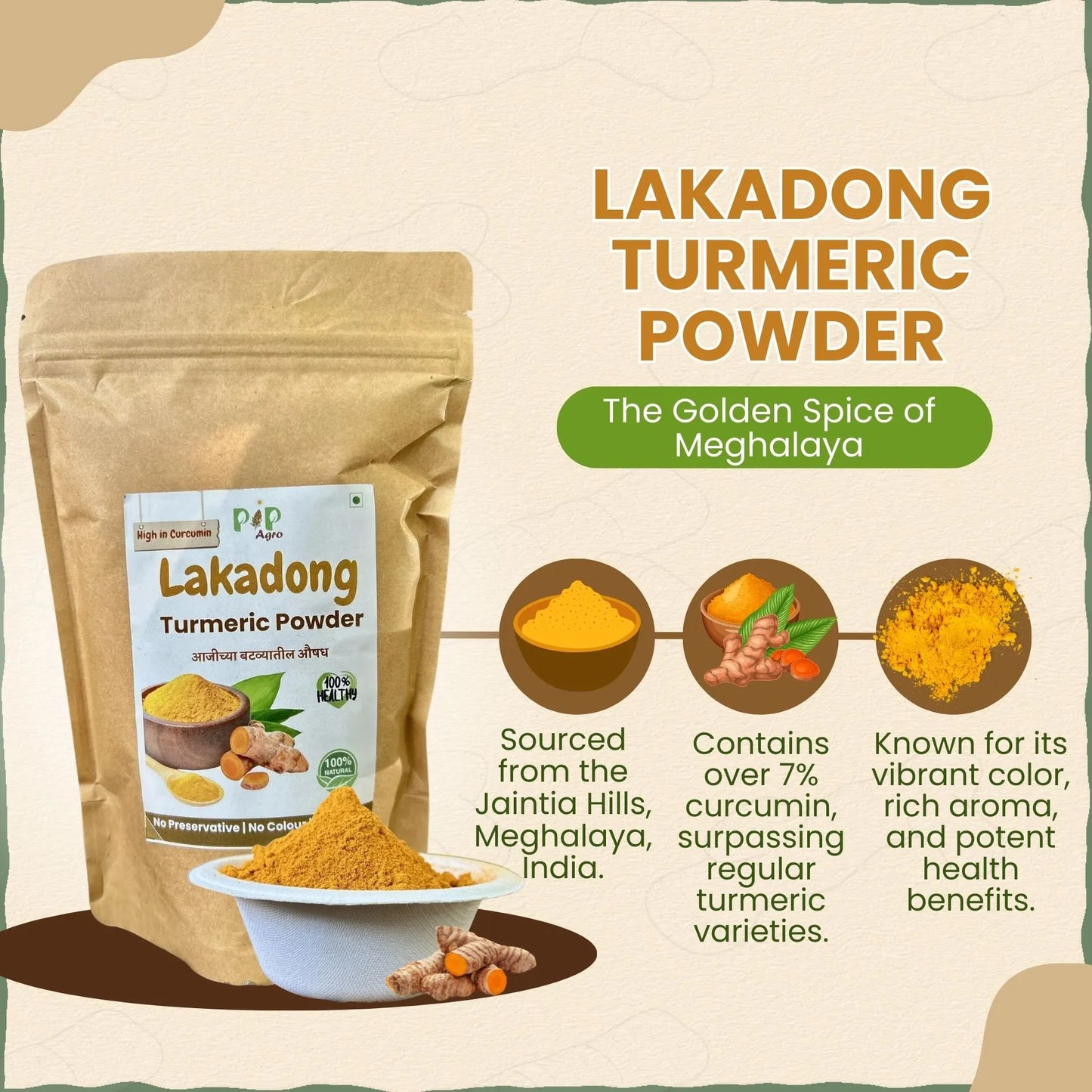 Pure Lakadong Turmeric Powder | लकाडोंग हळद पावडर