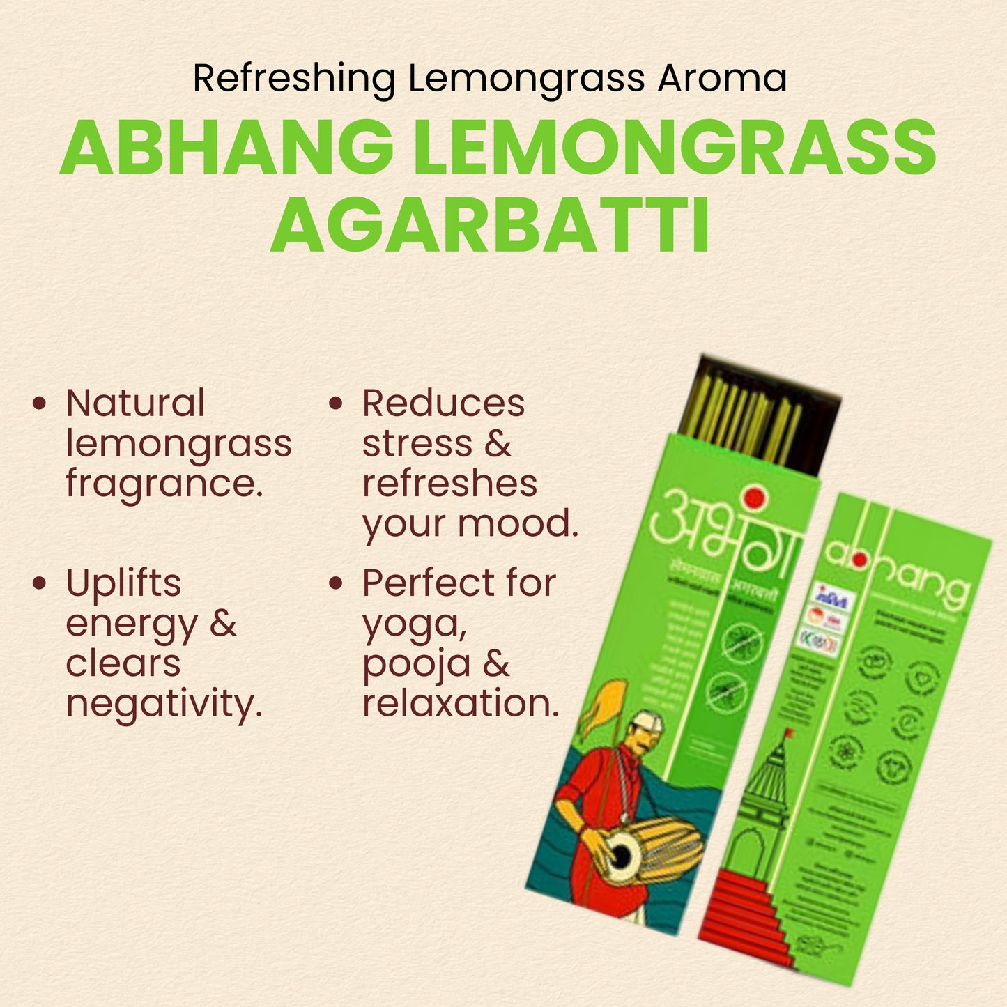 ABHANG Charcoal-Free Lemongrass Incense Sticks / Agarbatti - 100g Avg 60 sticks | Natural,Long-Lasting Fragrance, Made By Cow Dung