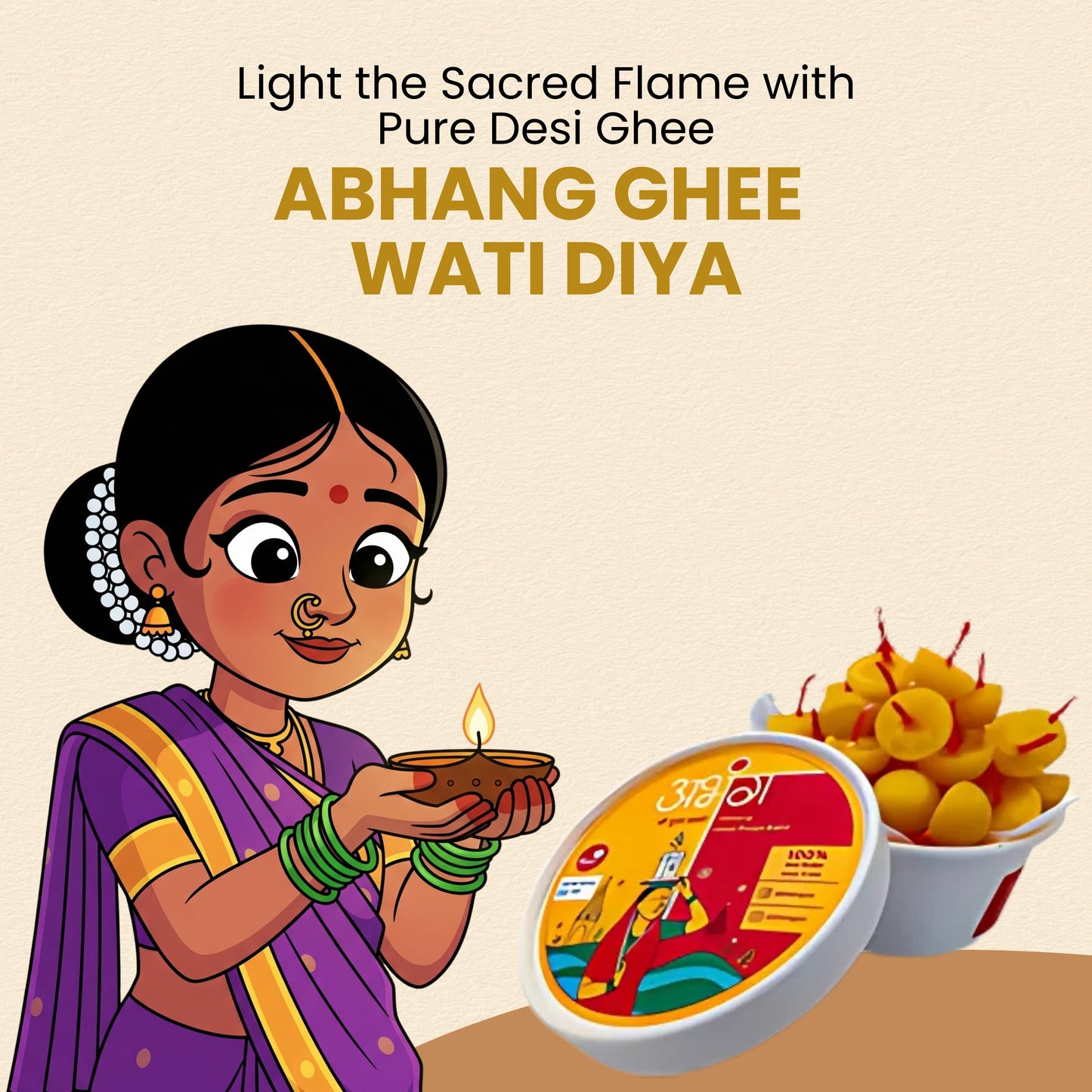 ABHANG Ghee Wati Diya - Pack of 35 pcs | 100% Wax Free-Made by Cow Ghee
