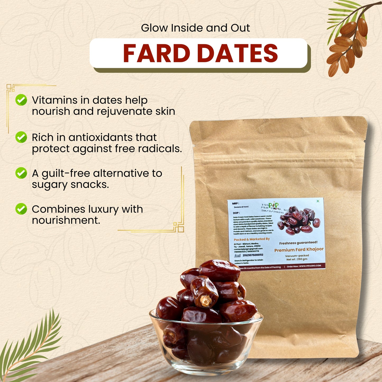 Premium Quality Fard Dates 250g | Khajur Dry Fruit | Natural Sweetener | फर्द खजूर