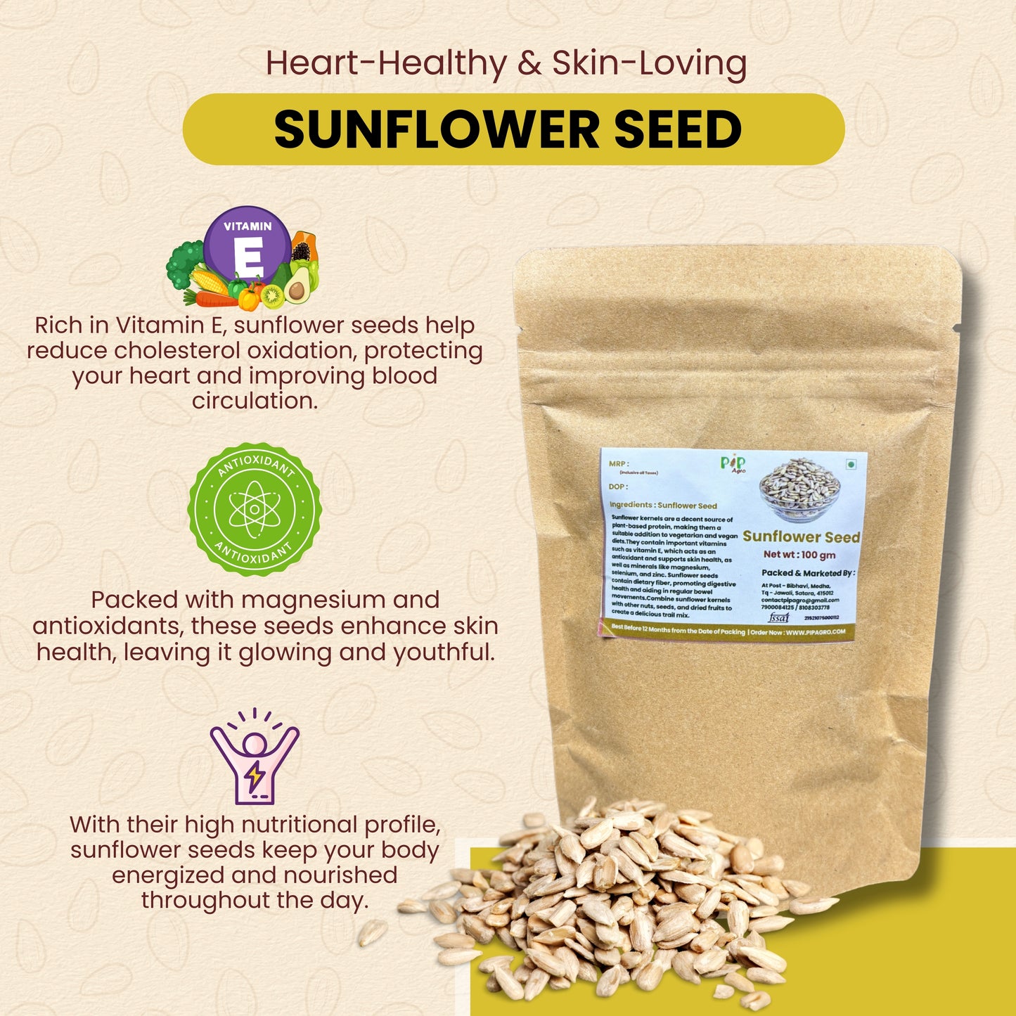 Sunflower Seed 100g | High in Vitamin, Fibre & Protein Seeds | सूर्यफूल बी