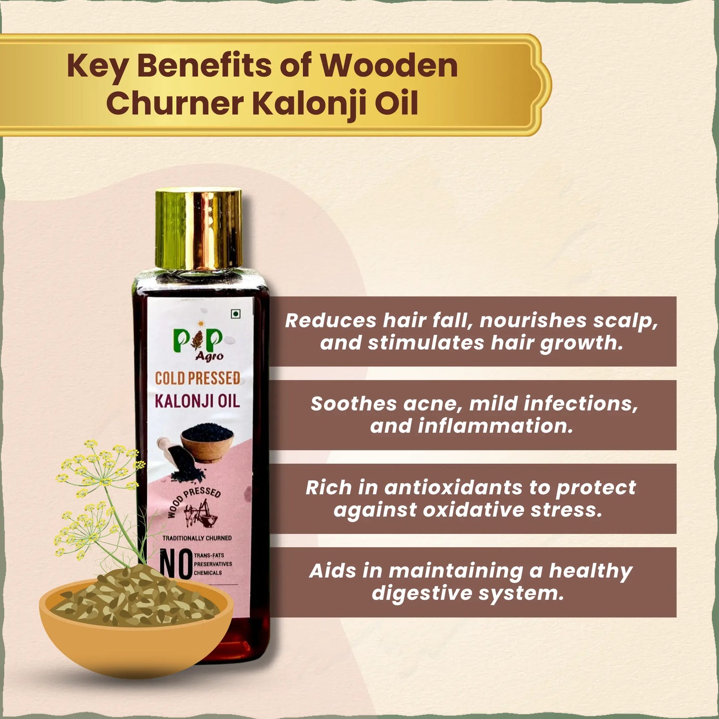 Wooden Churner Kalonji Oil | Protects Hair & Scalp - Cold Pressed | कलोंजी तेल