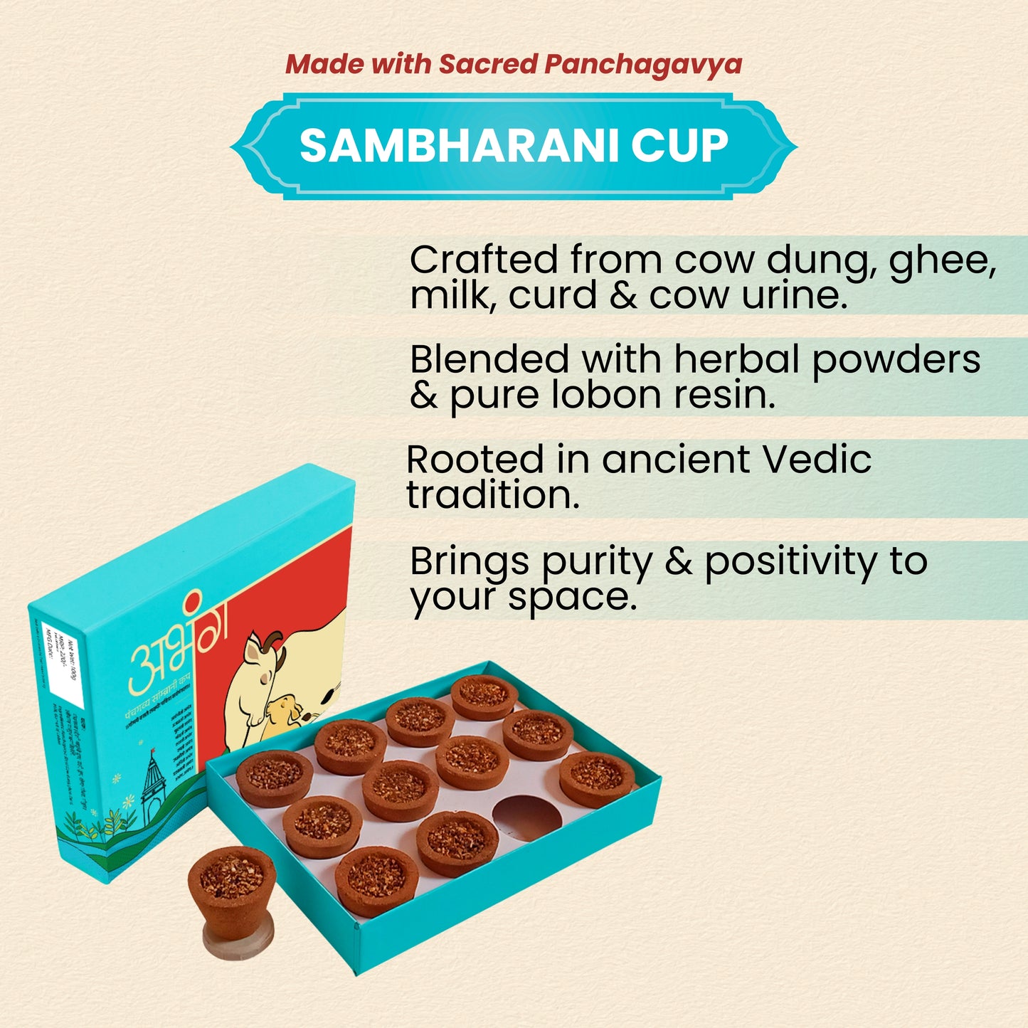 ABHANG Sambharani Cup - Pack of 12 cup | Charcoal Free, Long Lasting, Made By Cow Dung, No Artificial Essence