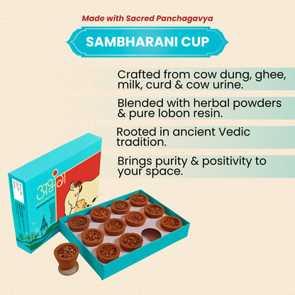 ABHANG Sambharani Cup - Pack of 12 cup | Charcoal Free, Long Lasting, Made By Cow Dung, No Artificial Essence
