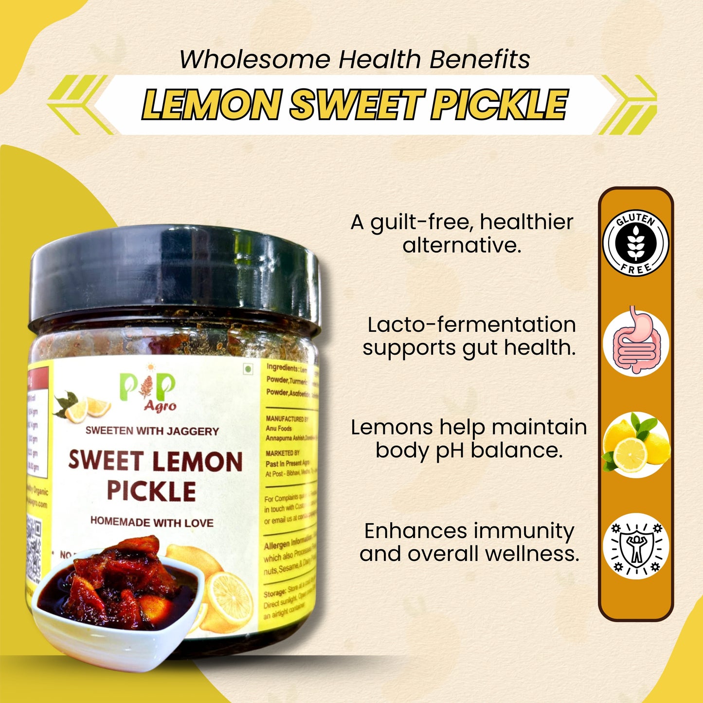 Upwas Lemon Sweet Pickle 300g | Sweet Lemon Pickle | लिंबू गोड लोणचे