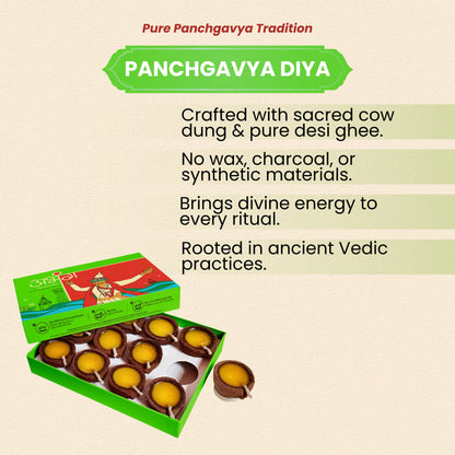 ABHANG Panchgavya Diya - Pack of 12 diyas,Charcoal Free, Long Lasting Natural Fragrance, Made By Cow Dung, No Artificial Essence