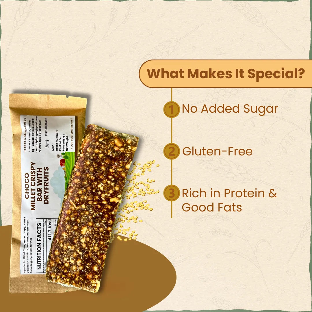 Millet Dryfruit Bar 40 gm | Almond, Dates, Cranberries & Foxtail - No Added Sugar | मिलेट ड्रायफ्रूट बार